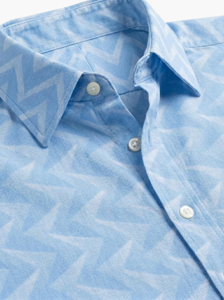 Blue & White Textured Cotton Lycra Shirt