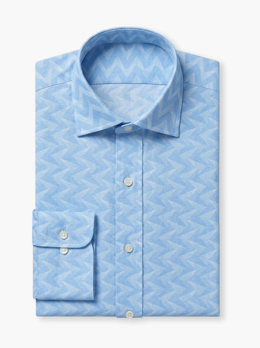Blue & White Textured Cotton Lycra Shirt
