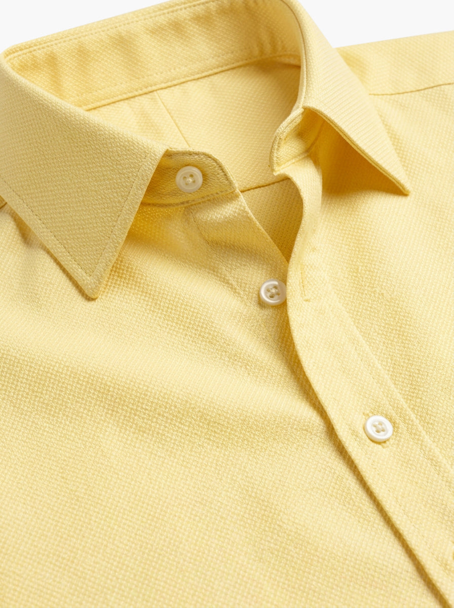 Raymond Yellow Cotton Shirting Fabric with Plain Pin Dots