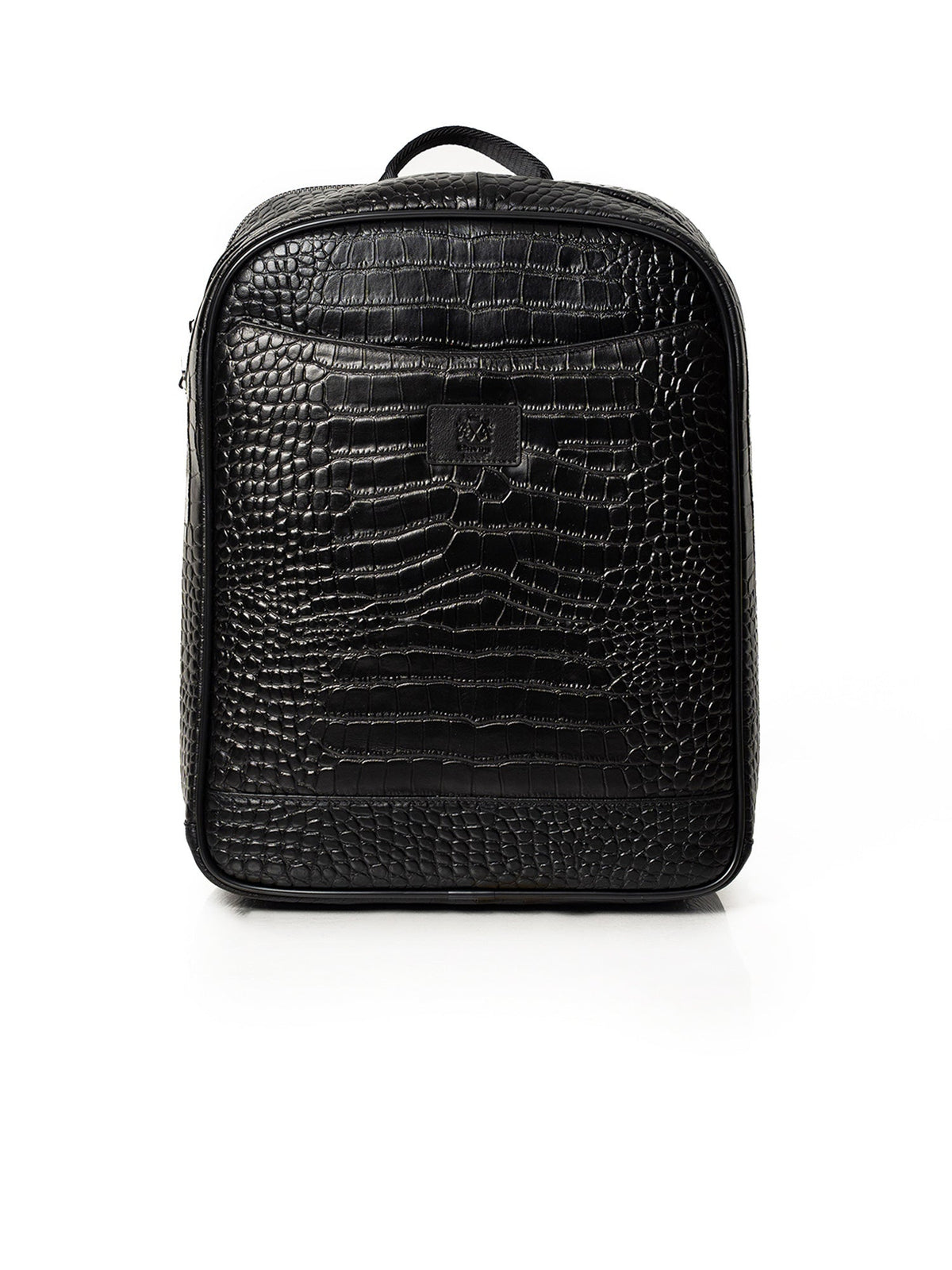 Black Crocodile Embossed Full-Grain Leather Travel Backpack