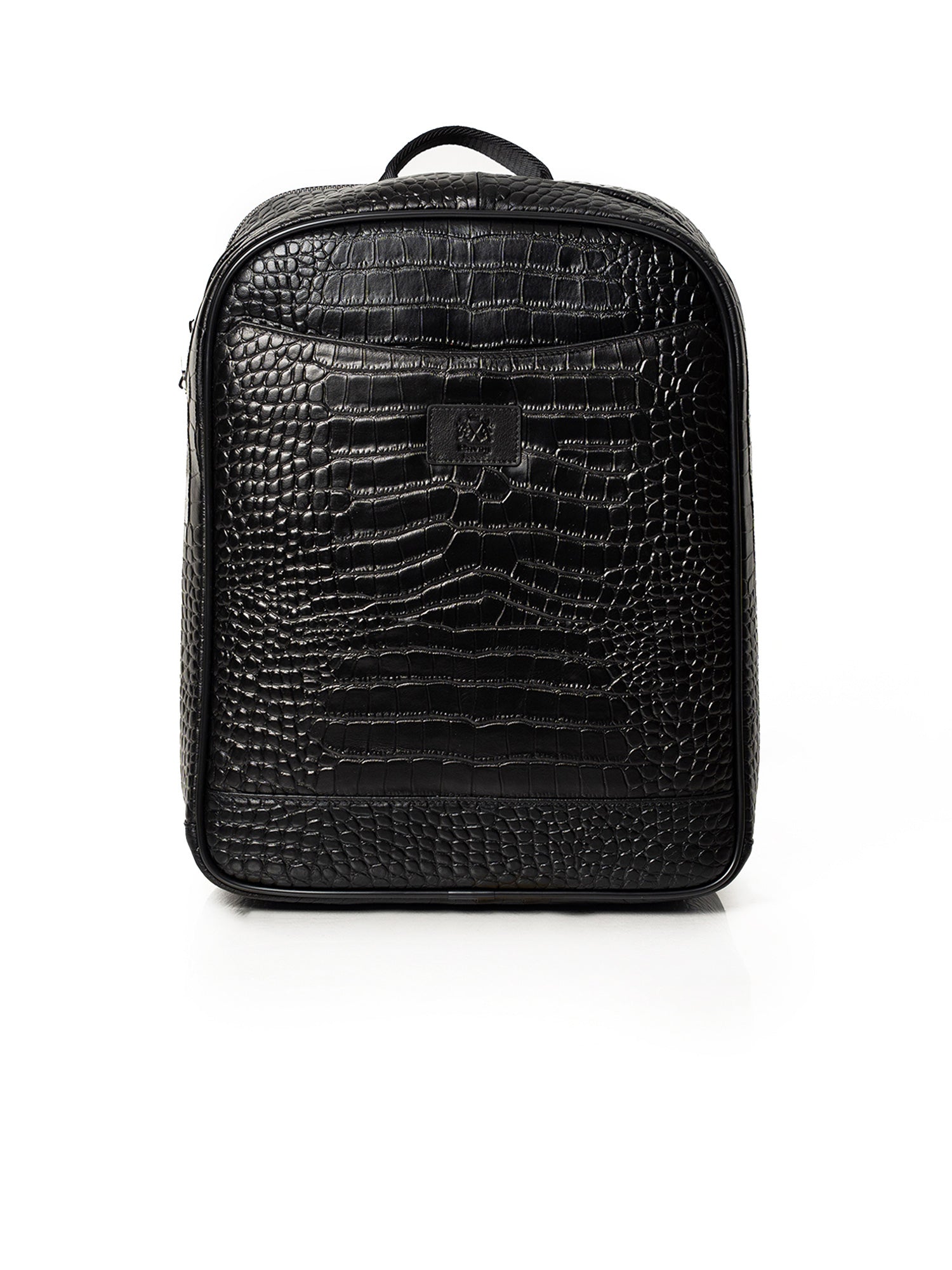 Black Crocodile Embossed Full-Grain Leather Travel Backpack