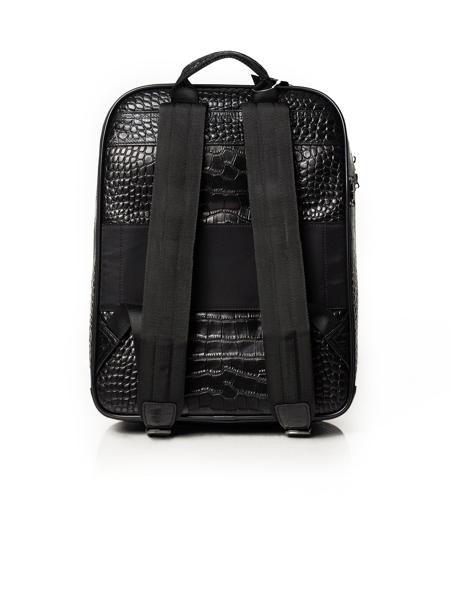 Black Crocodile Embossed Full-Grain Leather Travel Backpack