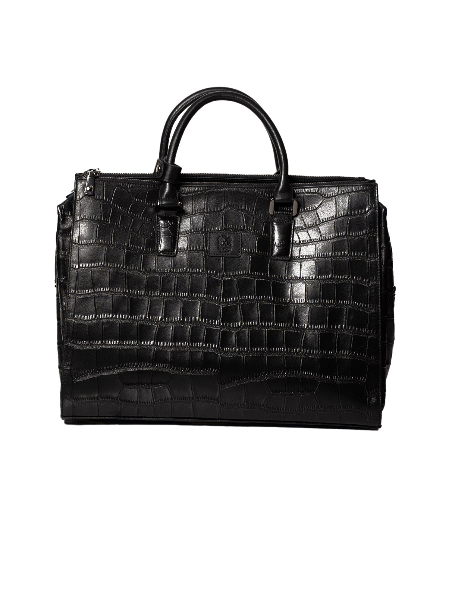 Black Crocodile Embossed Full-Grain Leather Travel & Messenger Bag