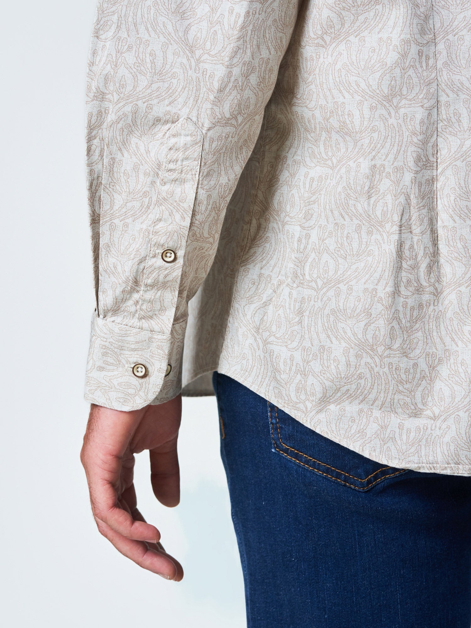 Beige Printed Long Sleeve Casual Shirt