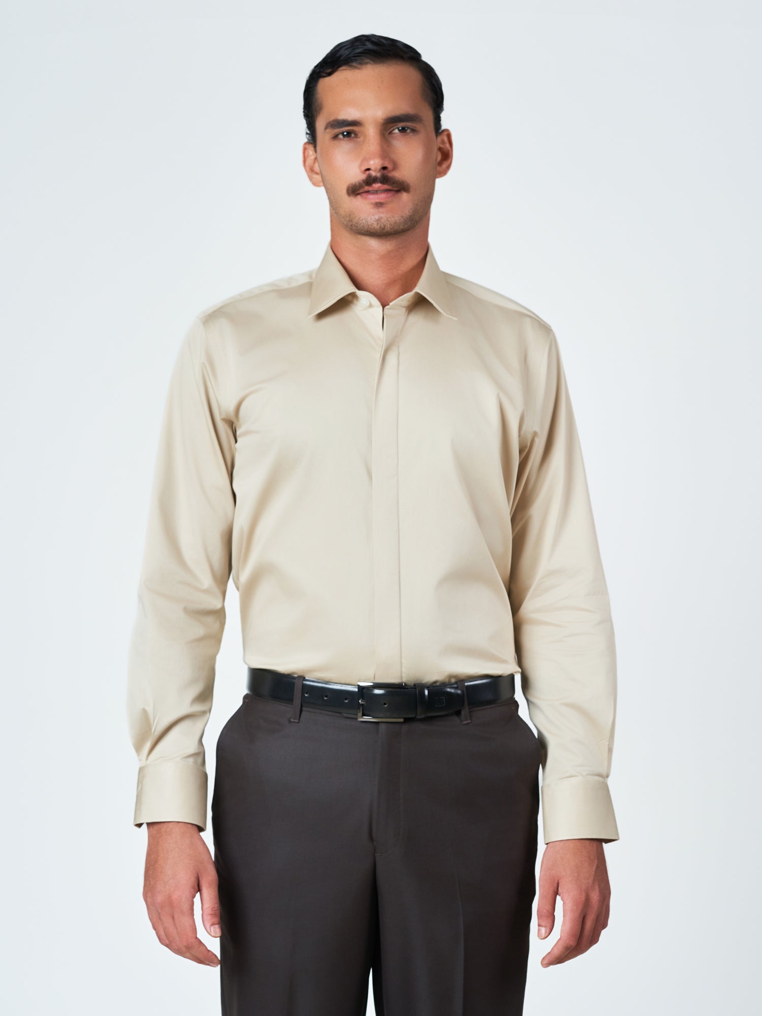 Light Beige Formal Cotton Lycra Long Sleeve Shirt
