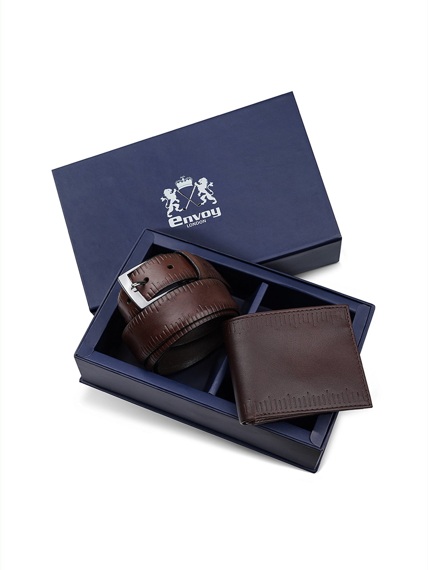 Men’s Coffee Brown Leather Belt with Wallet Set