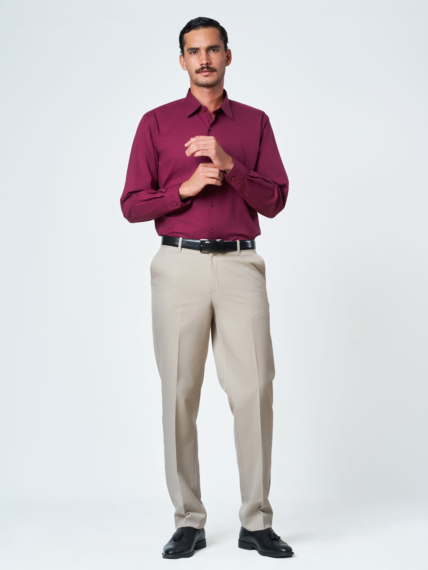 Maroon Plain Party Long Sleeve Shirt
