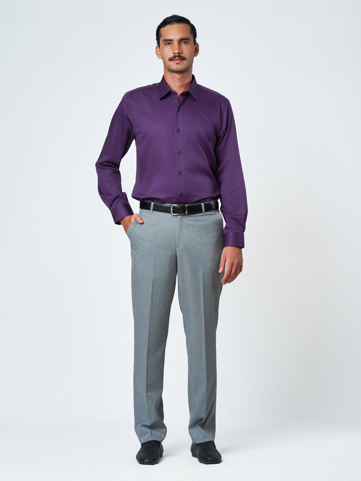 Purple Plain Long Sleeve Casual Shirt