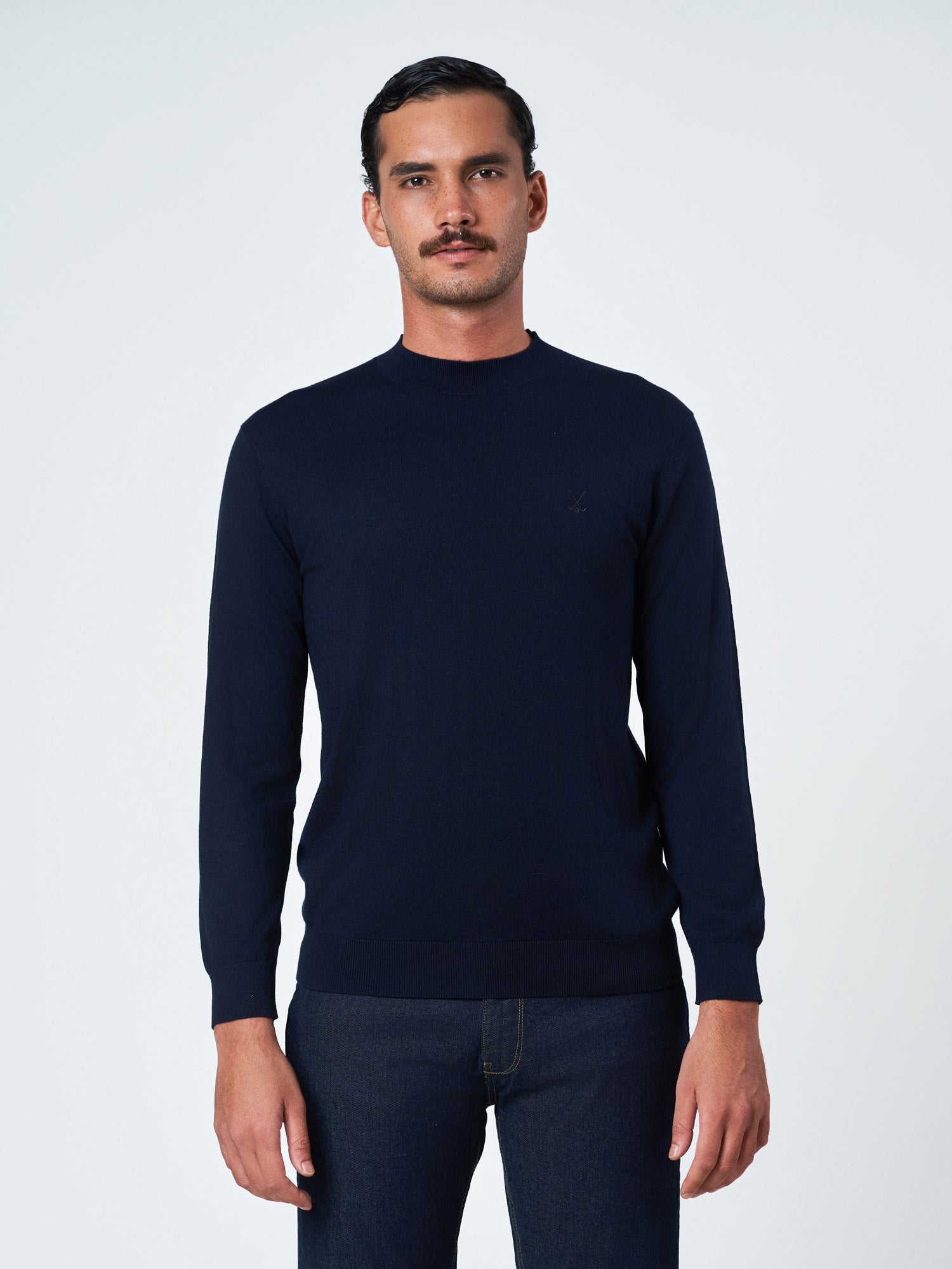 Navy Blue Knitted Crew Neck Sweater Long Sleeve T-shirt