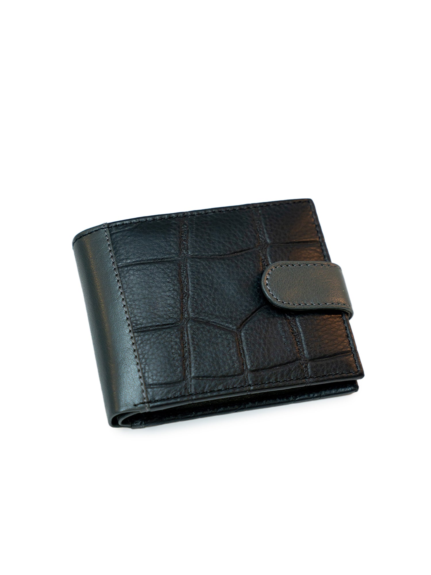 Men’s Black & Grey Two Tone Full Grain Leather Croc Pattern Wallet