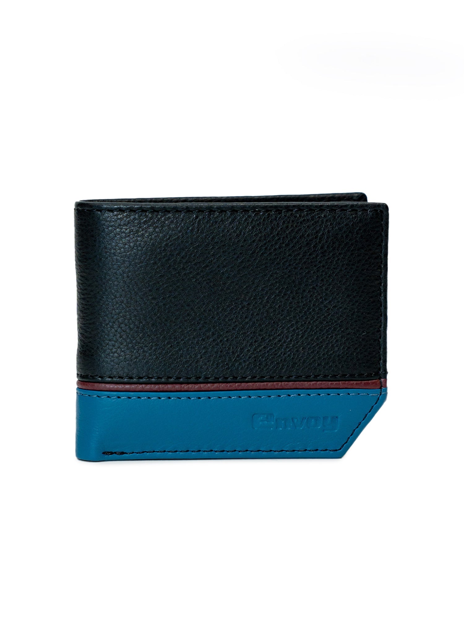 Men’s Smooth Finish Black with Blue Design Full Grain Leather Wallet