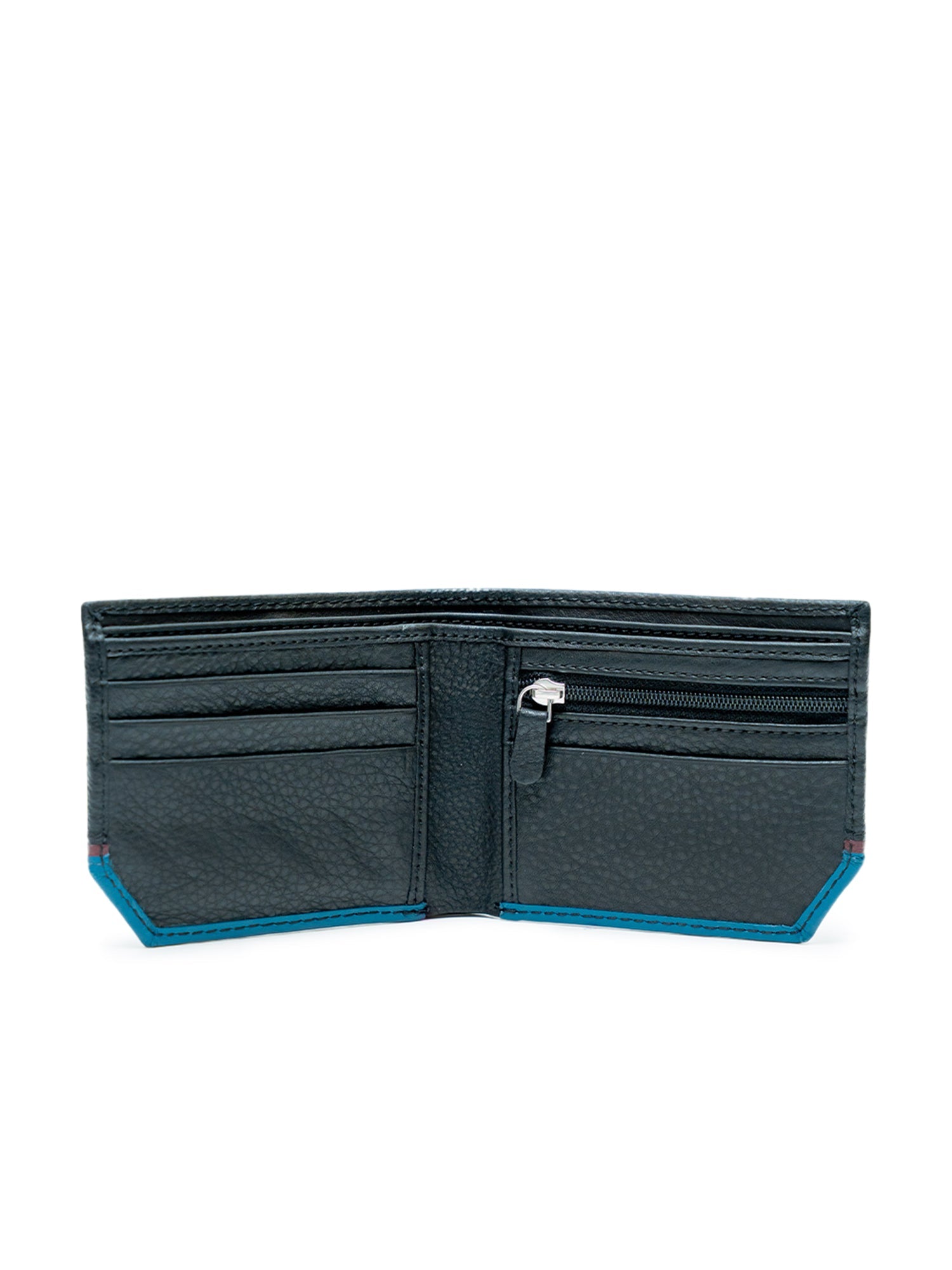 Men’s Smooth Finish Black with Blue Design Full Grain Leather Wallet