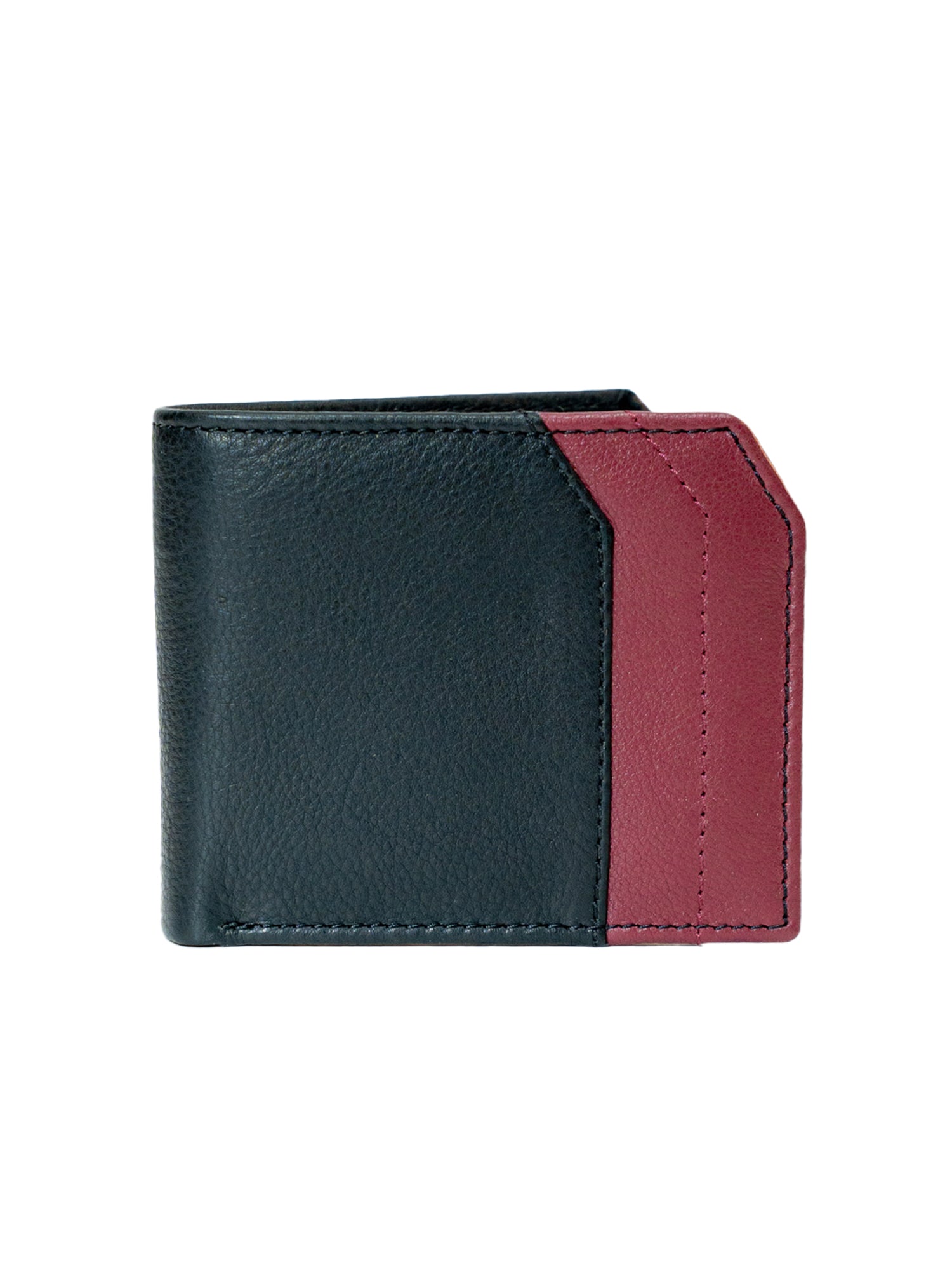 Men’s Smooth Finish Black with Maroon Design Full Grain Leather Wallet