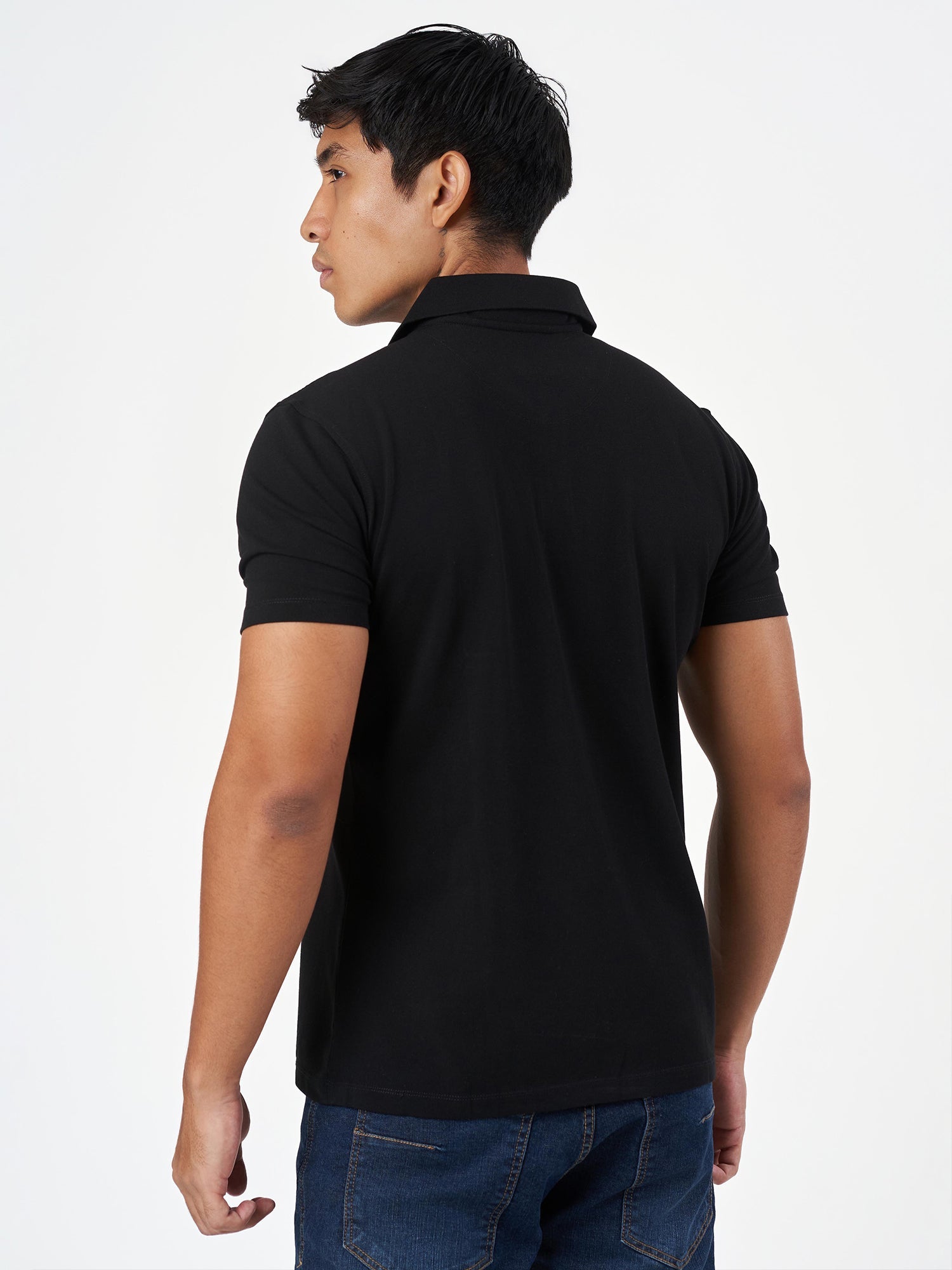 Black Cotton Plain Polo T-Shirt