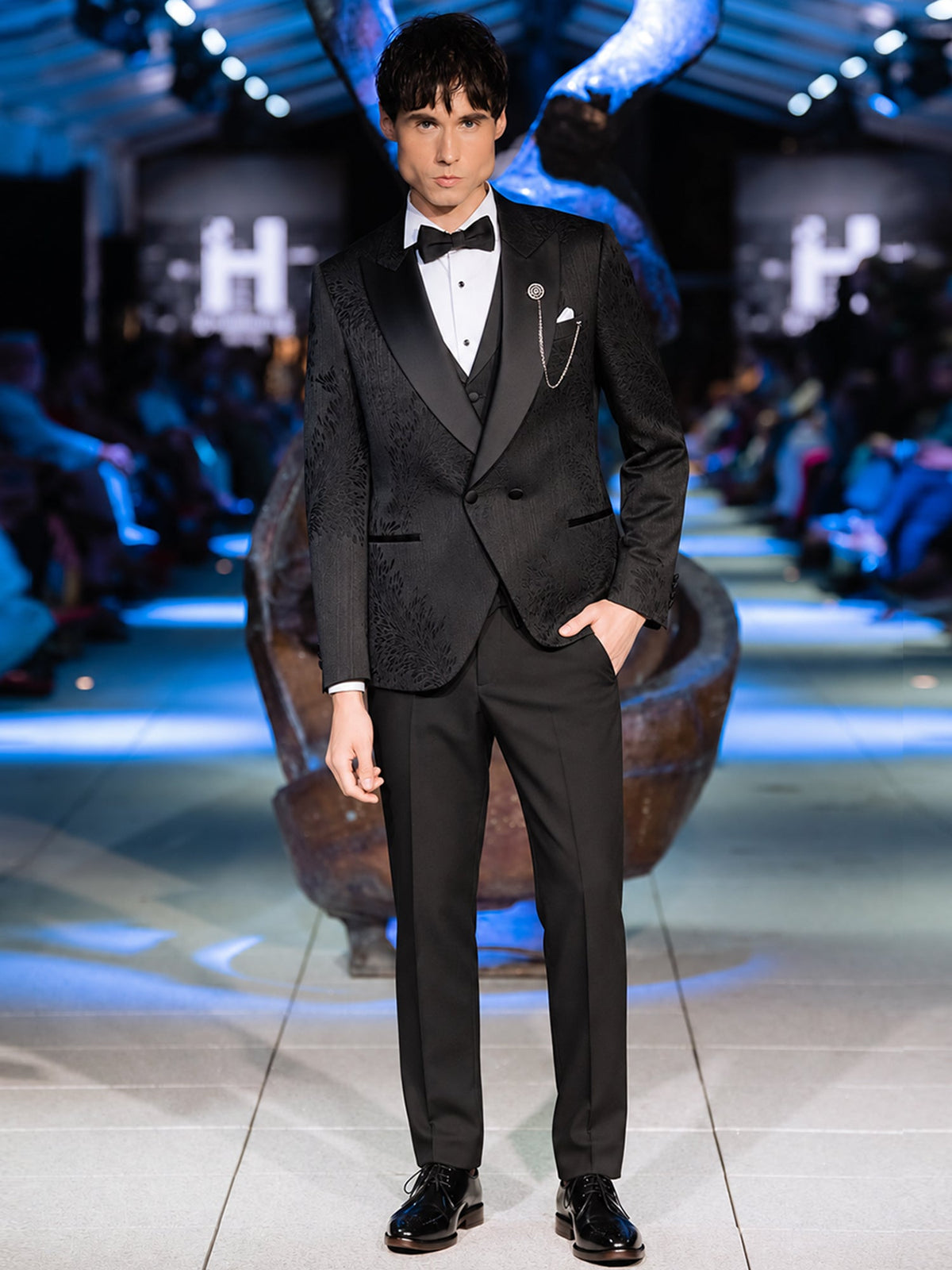 Black Jacquard Double Breasted Ceremonial Suit