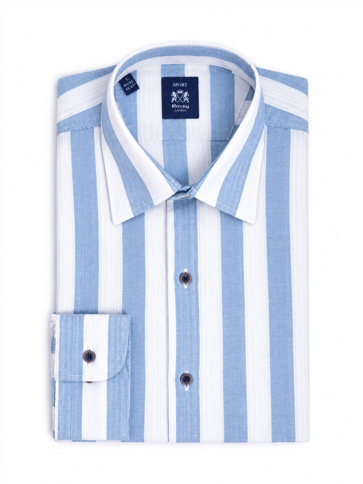 Blue Striped Cotton Tailored Fit Shirt