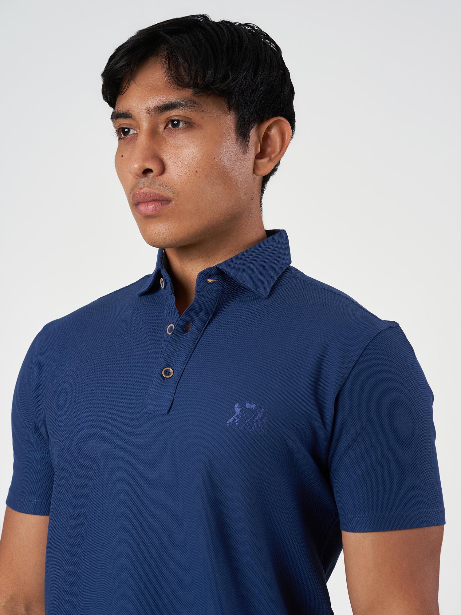 Blue Cotton Plain Polo T-Shirt