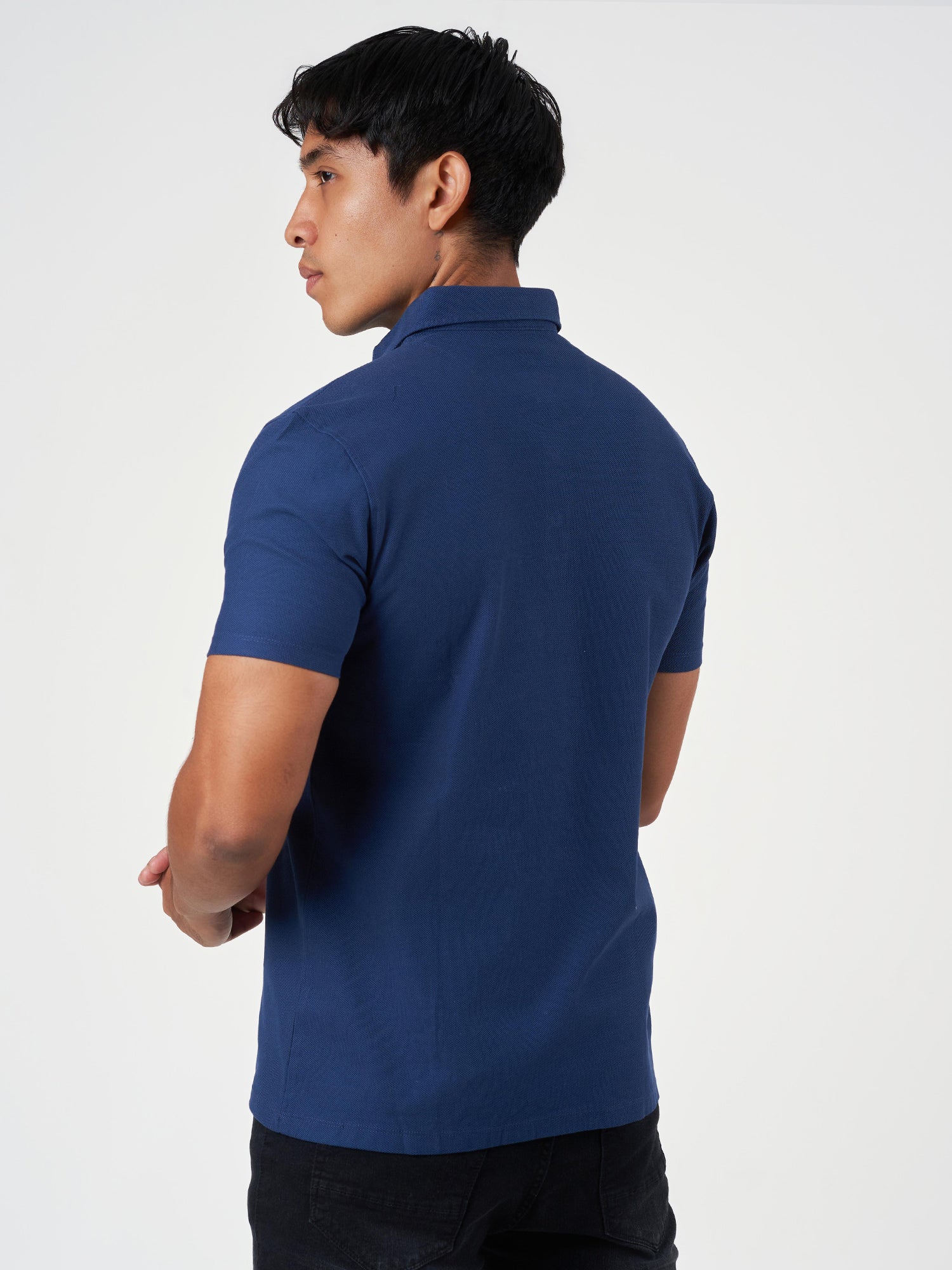 Blue Cotton Plain Polo T-Shirt