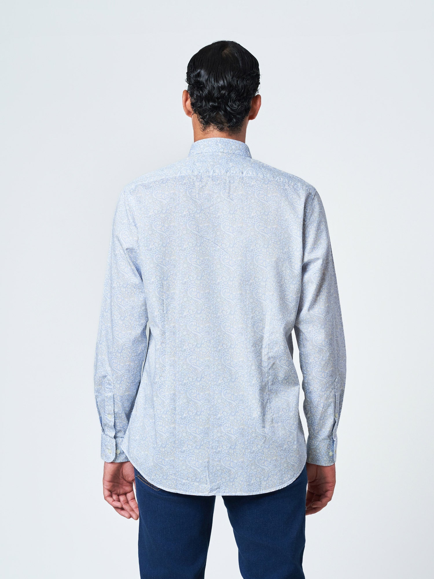 Blue Printed Long Sleeve Casual Shirt