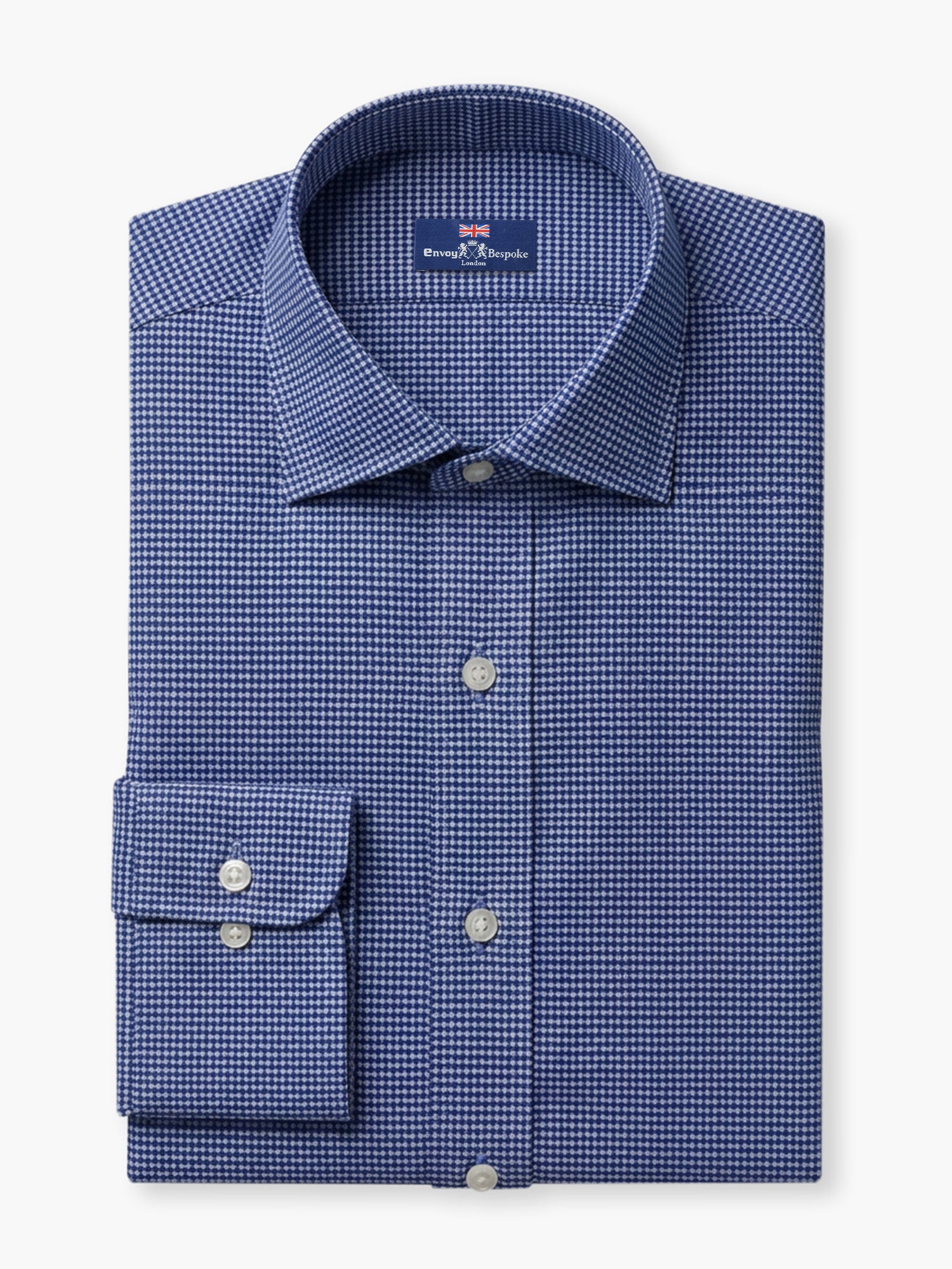 Blue Micro Checked Cotton Custom Shirt