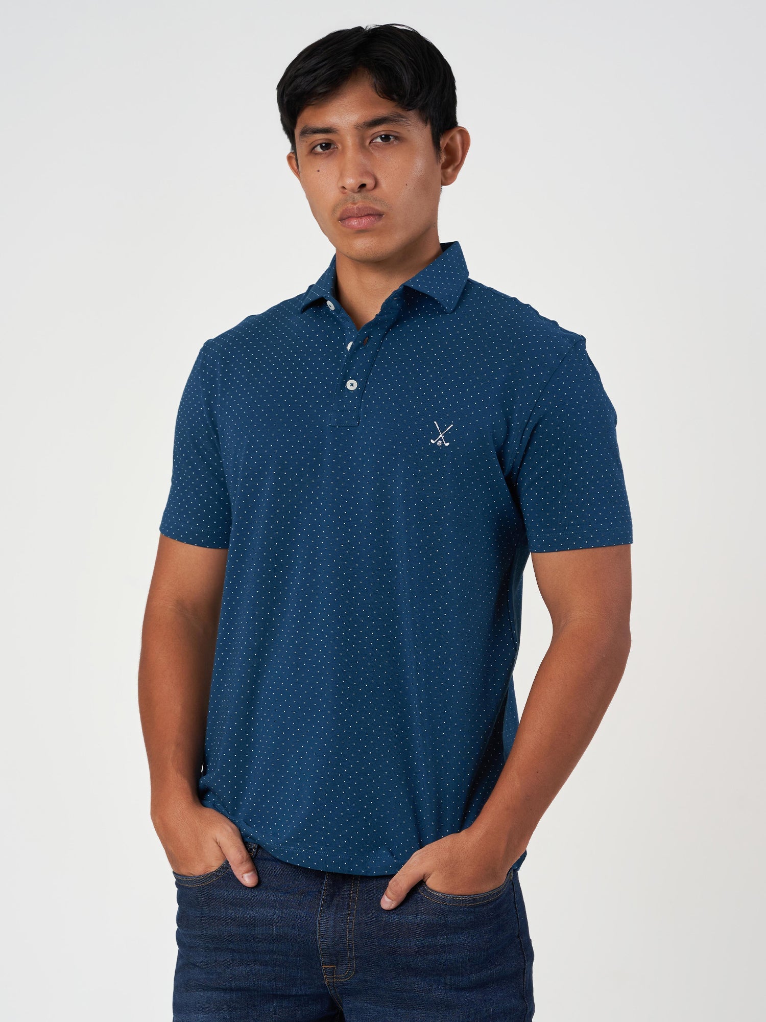 Blue Printed Cotton Lycra Polo T-Shirt
