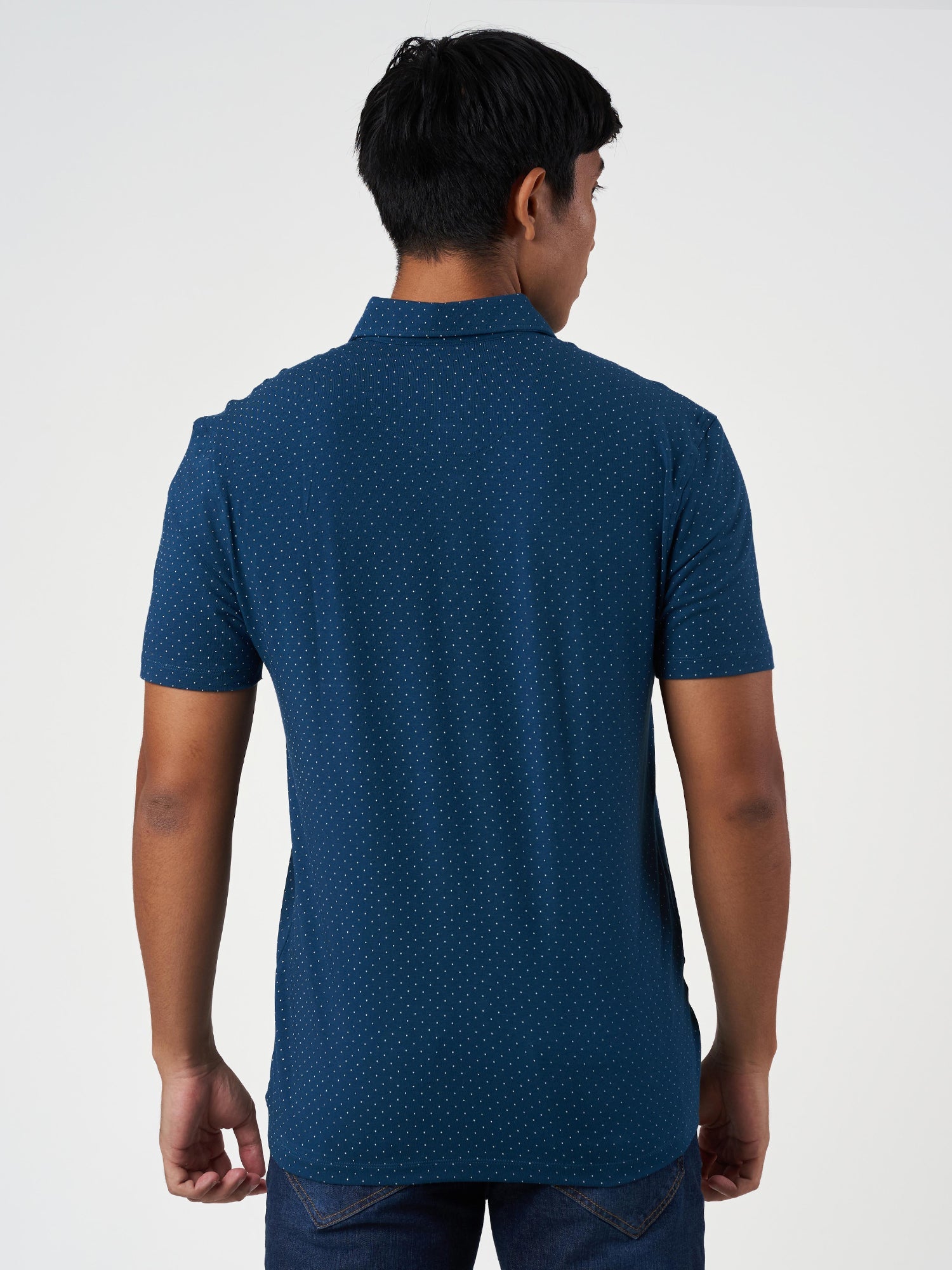Blue Printed Cotton Lycra Polo T-Shirt