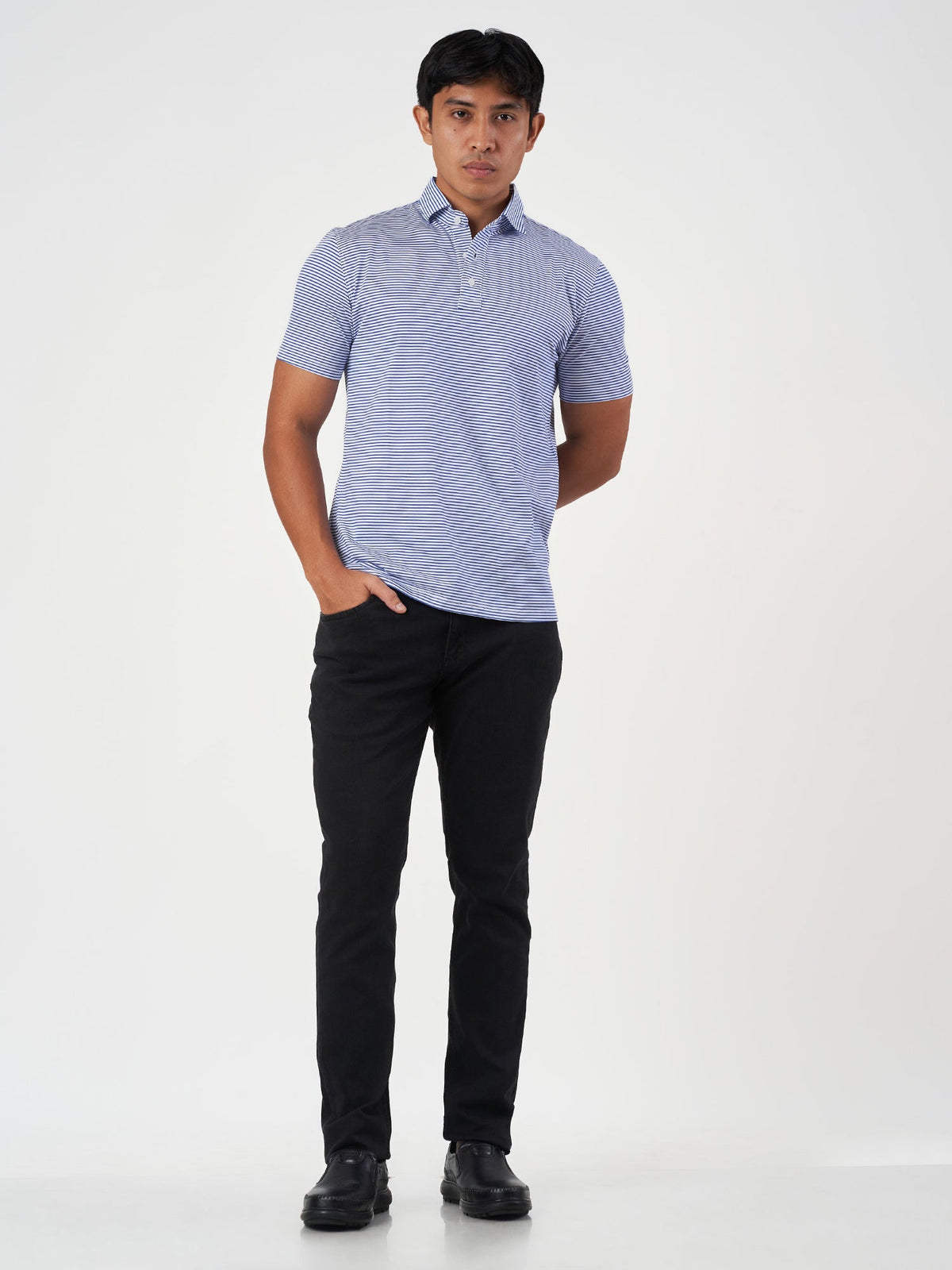 Blue Striped Cotton Polo T-Shirt