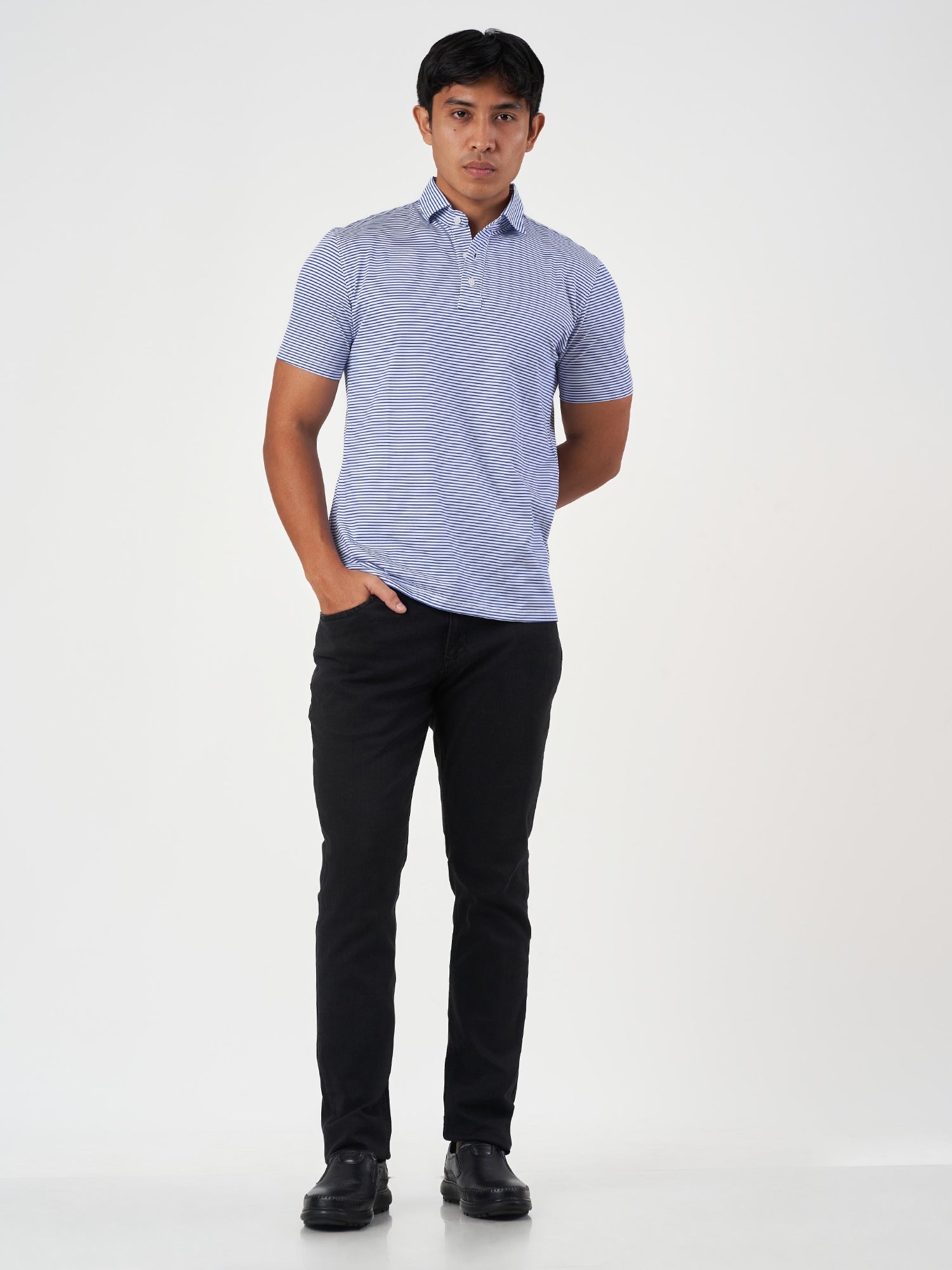 Blue Striped Cotton Polo T-Shirt