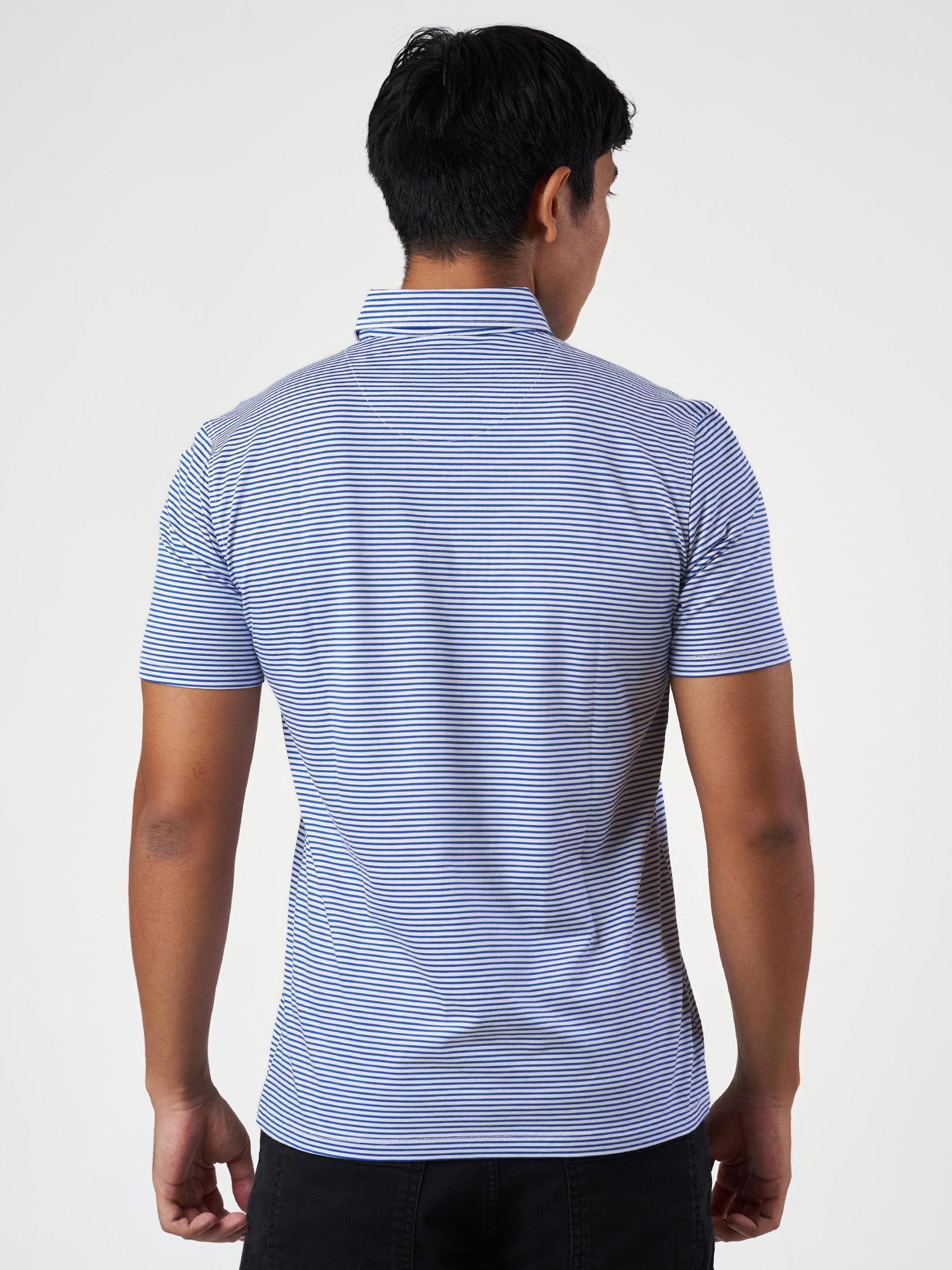 Blue Striped Cotton Polo T-Shirt