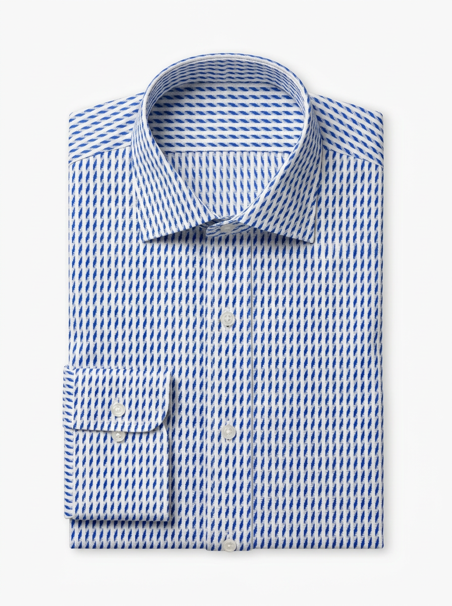 Blue White Geometric Cotton Custom Shirt