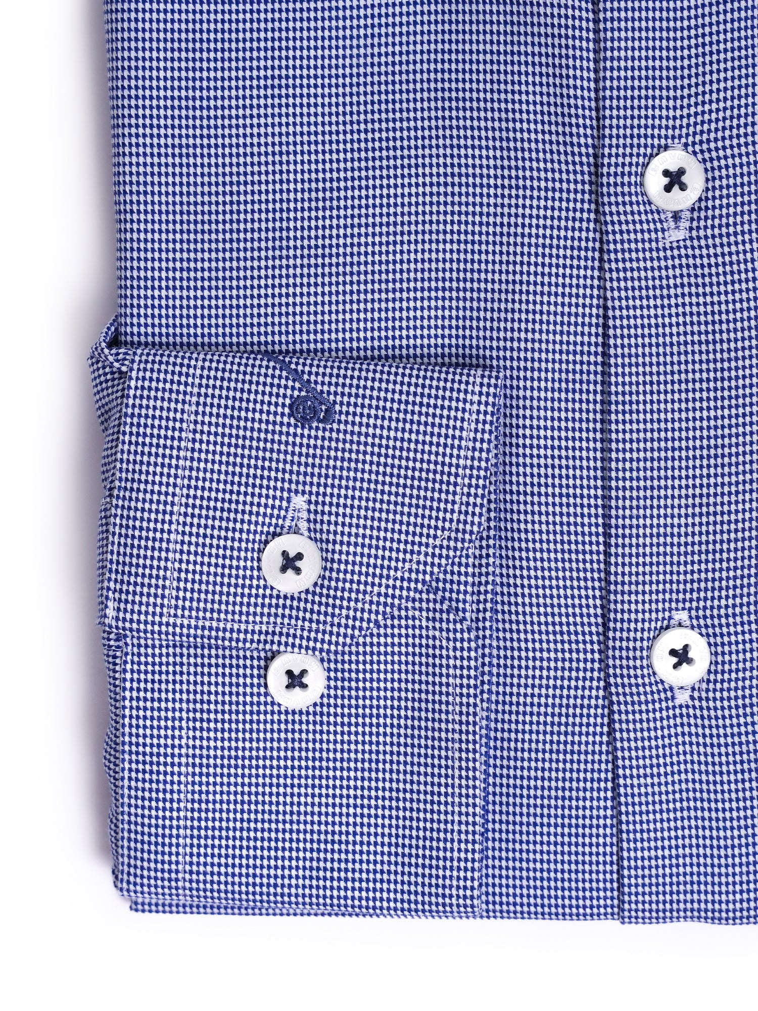 Dark Blue Houndstooth Cotton Tailored Fit Shirt
