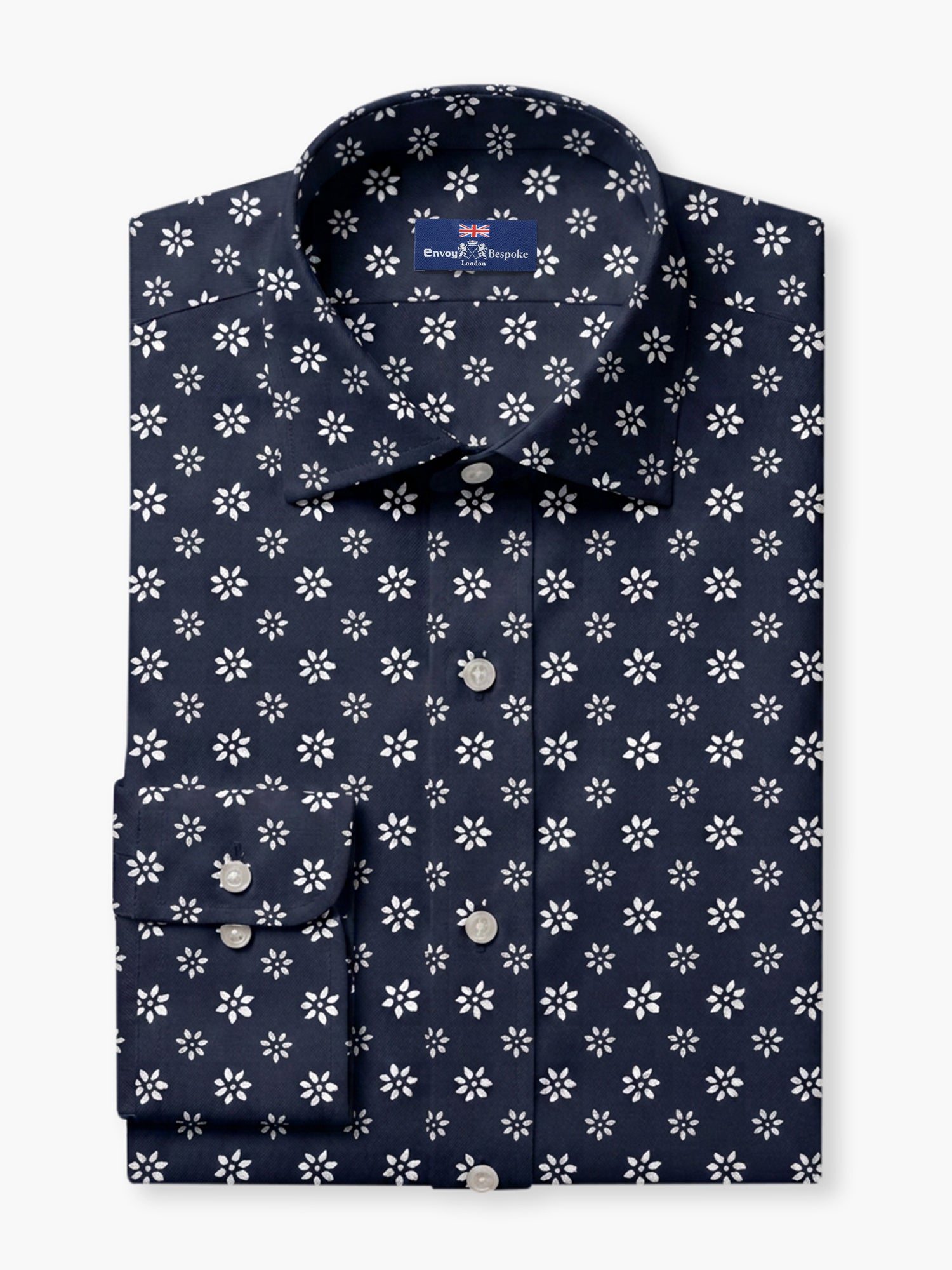 Dark Blue Printed Cotton Poplin Custom Shirt