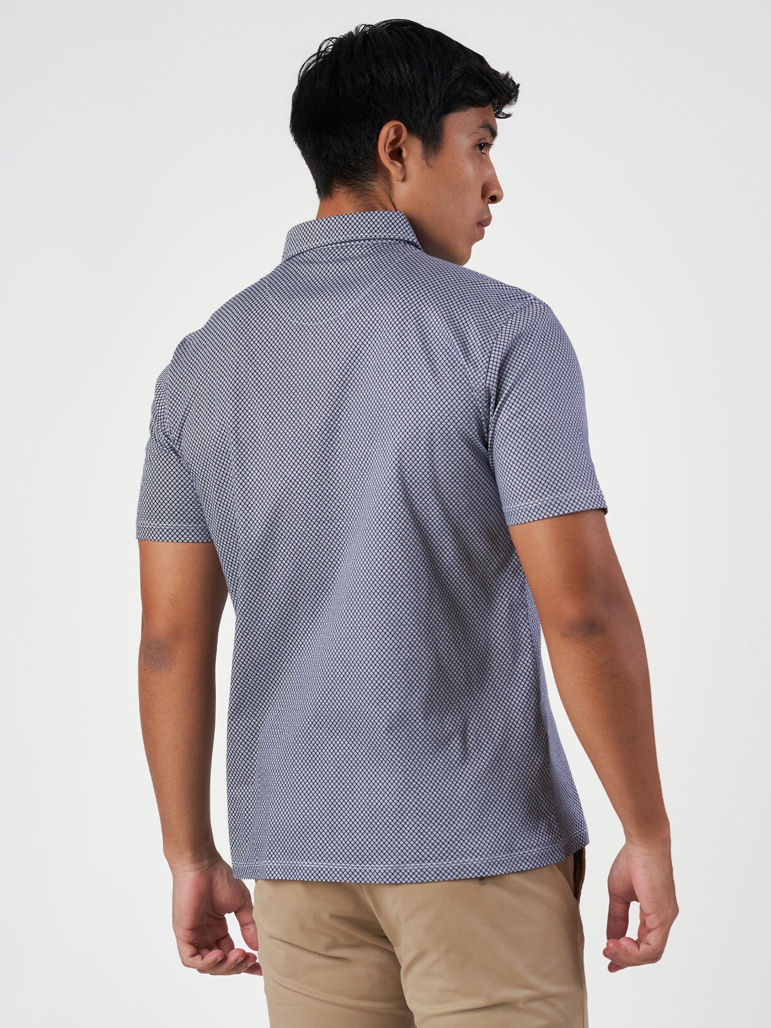 Dark Blue Printed Cotton Polo T-Shirt