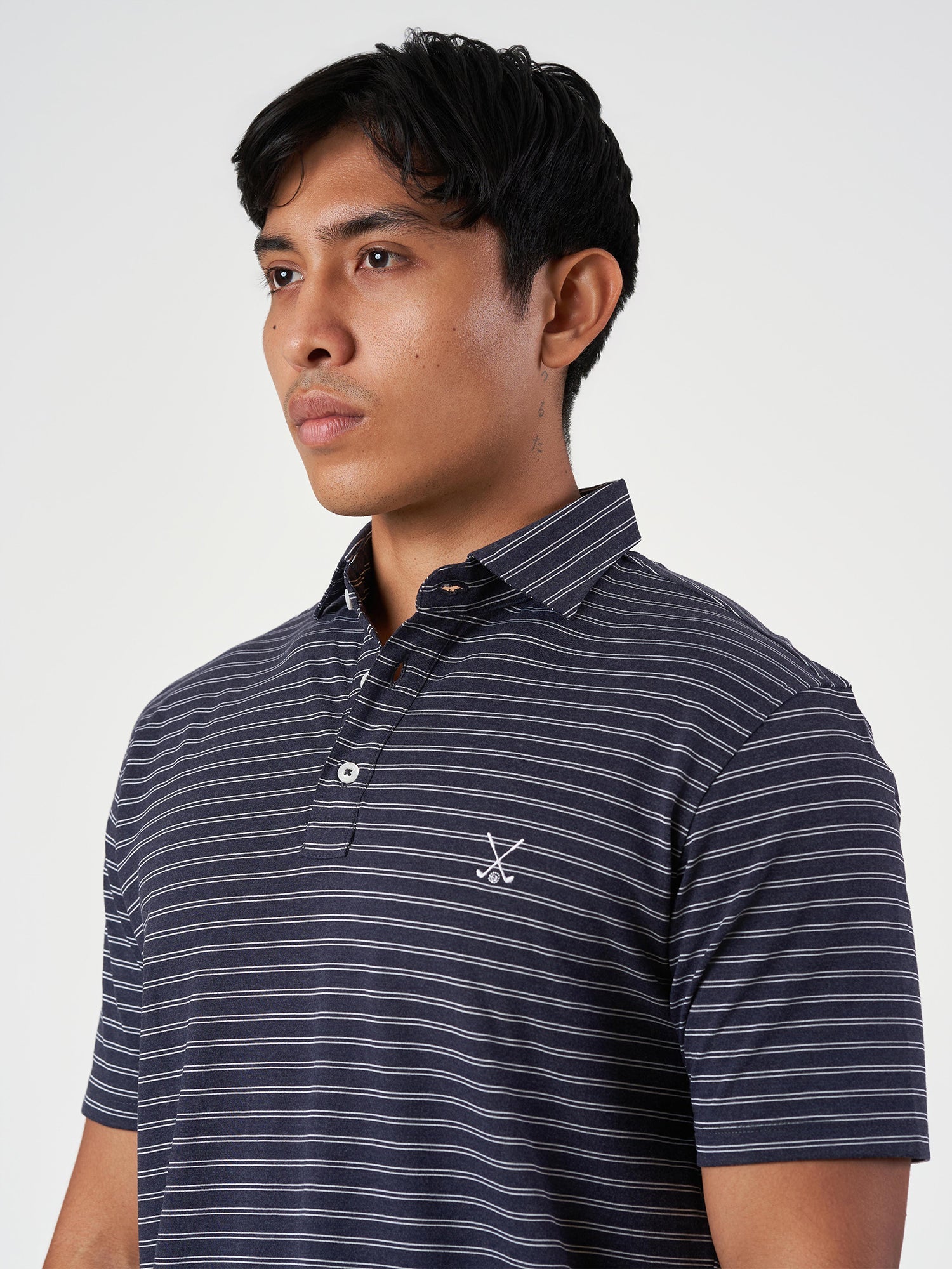 Dark Blue Striped Cotton Polo T-Shirt