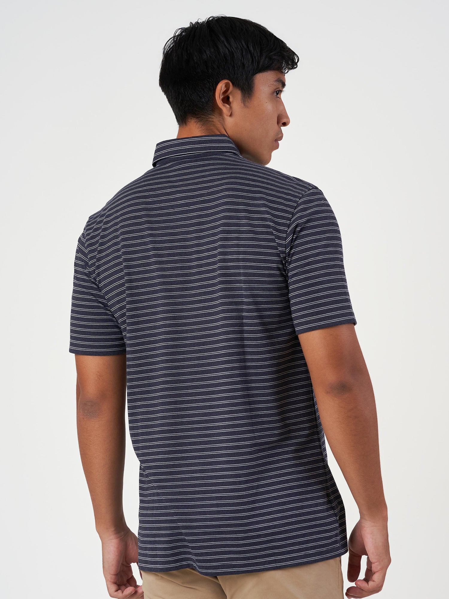 Dark Blue Striped Cotton Polo T-Shirt