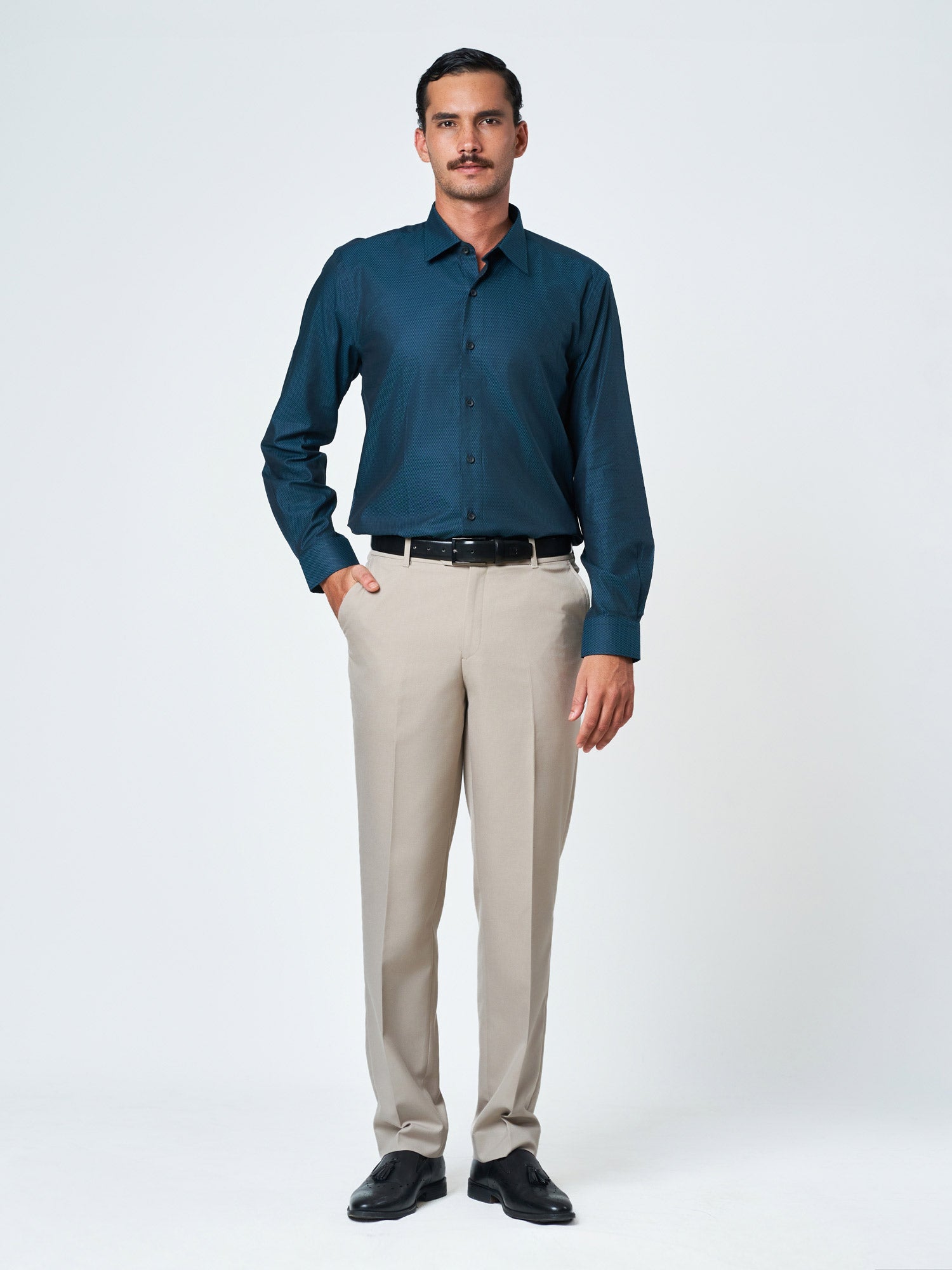 Dark Green Textured Long Sleeve Party Shirt