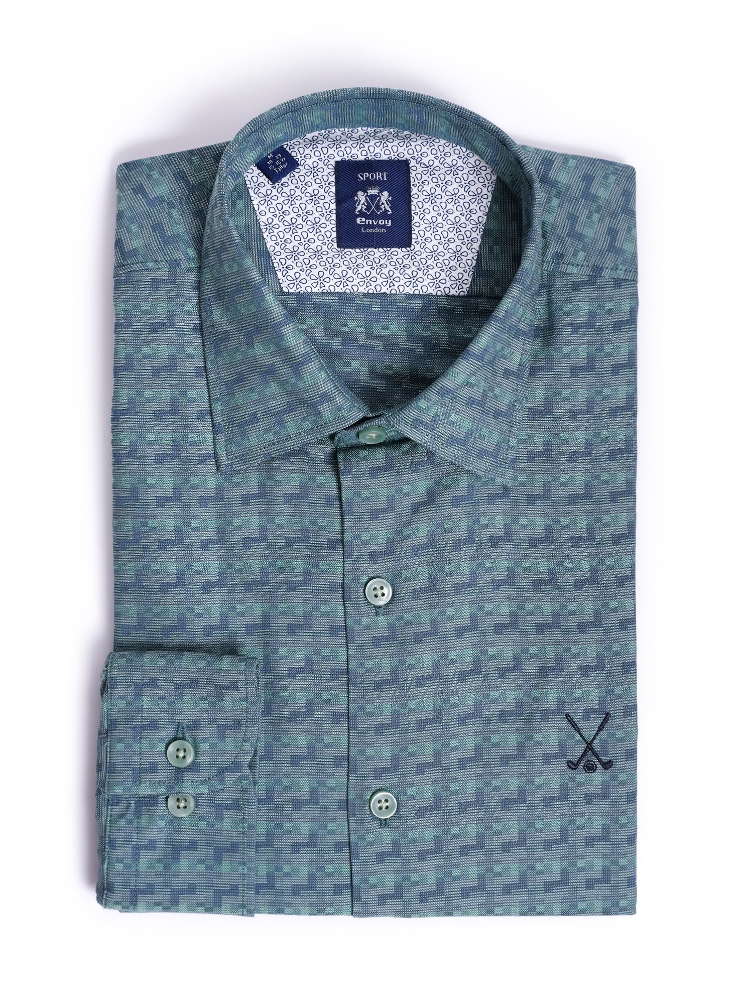 Green Design Cotton Spandex Tailored Fit Shirt
