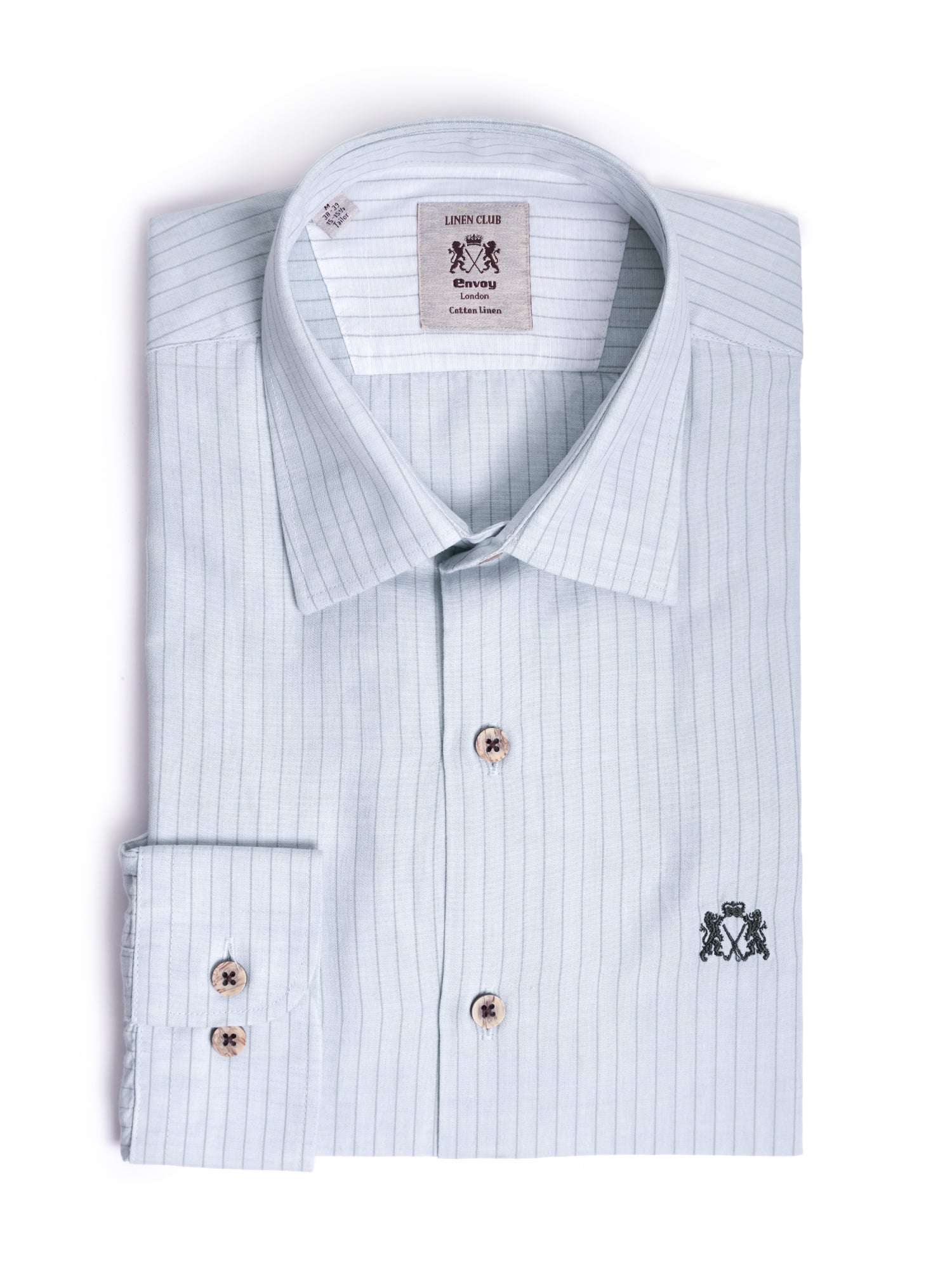 Green Striped Cotton Linen Tailored Fit Shirt