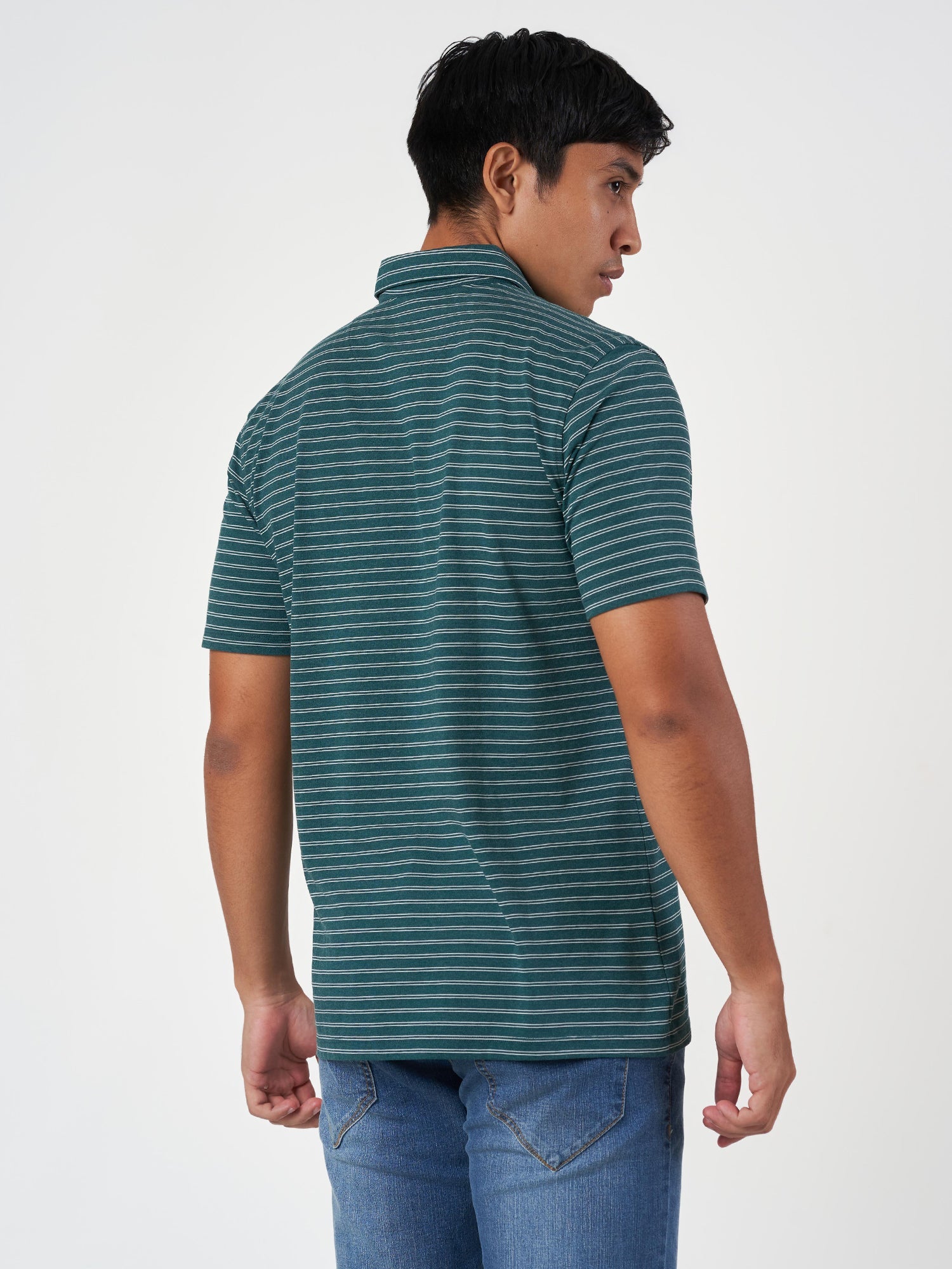 Green Striped Cotton Polo T-Shirt