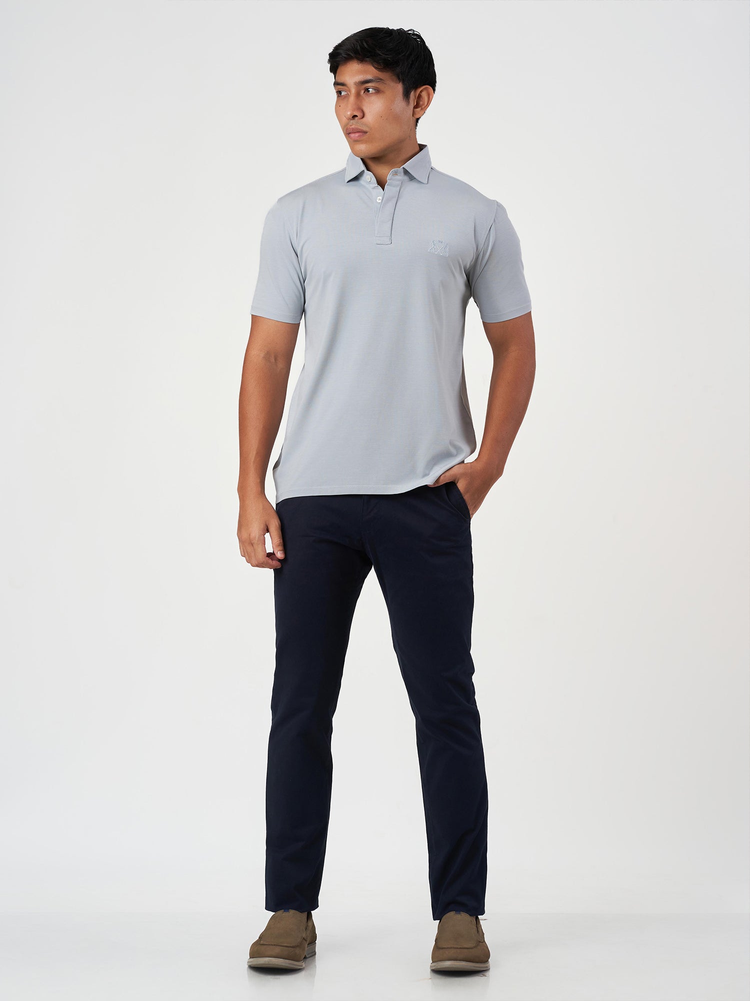Grey Cotton Plain Polo T-Shirt