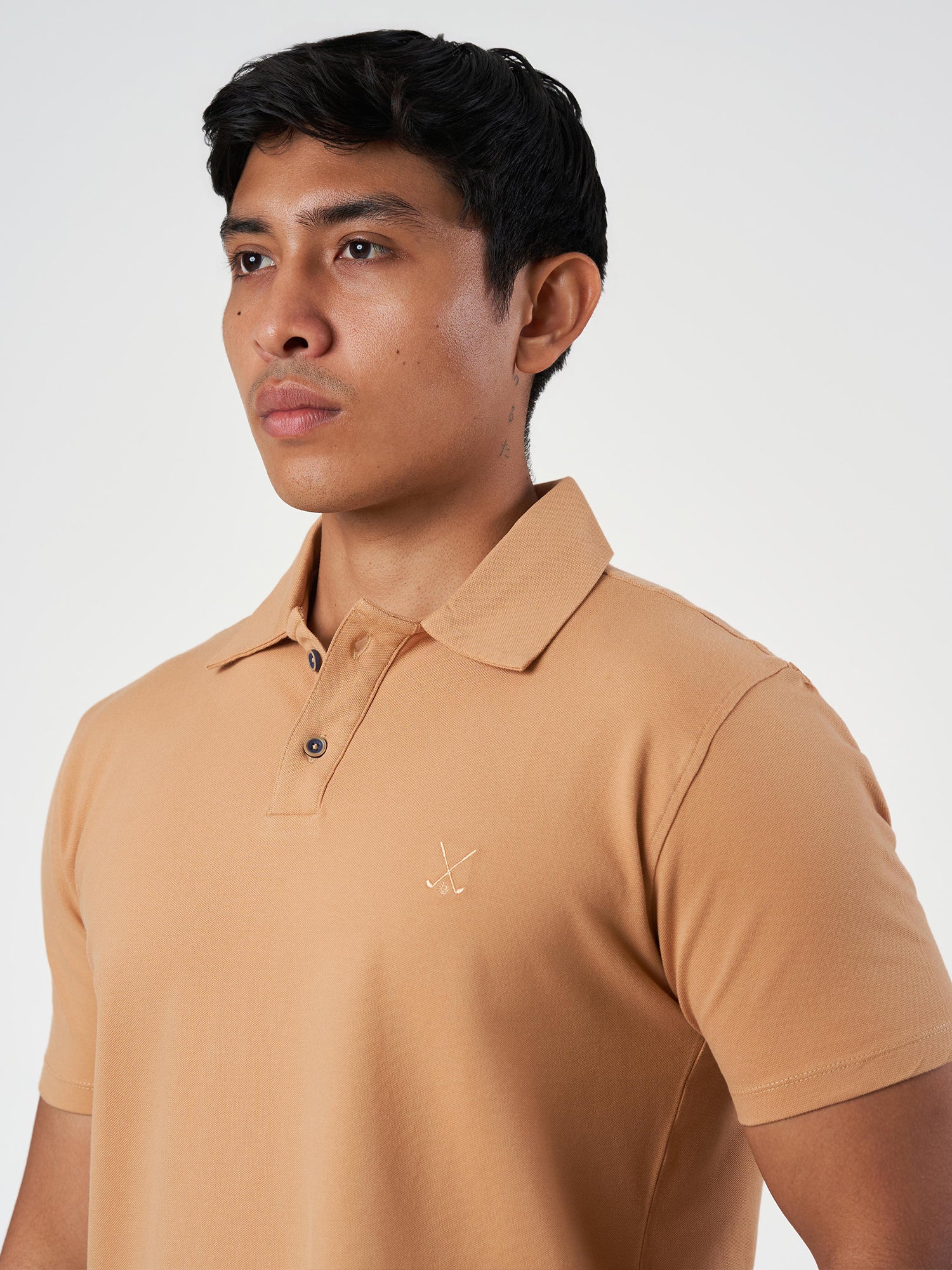 Light Brown Cotton Plain Polo T-Shirt