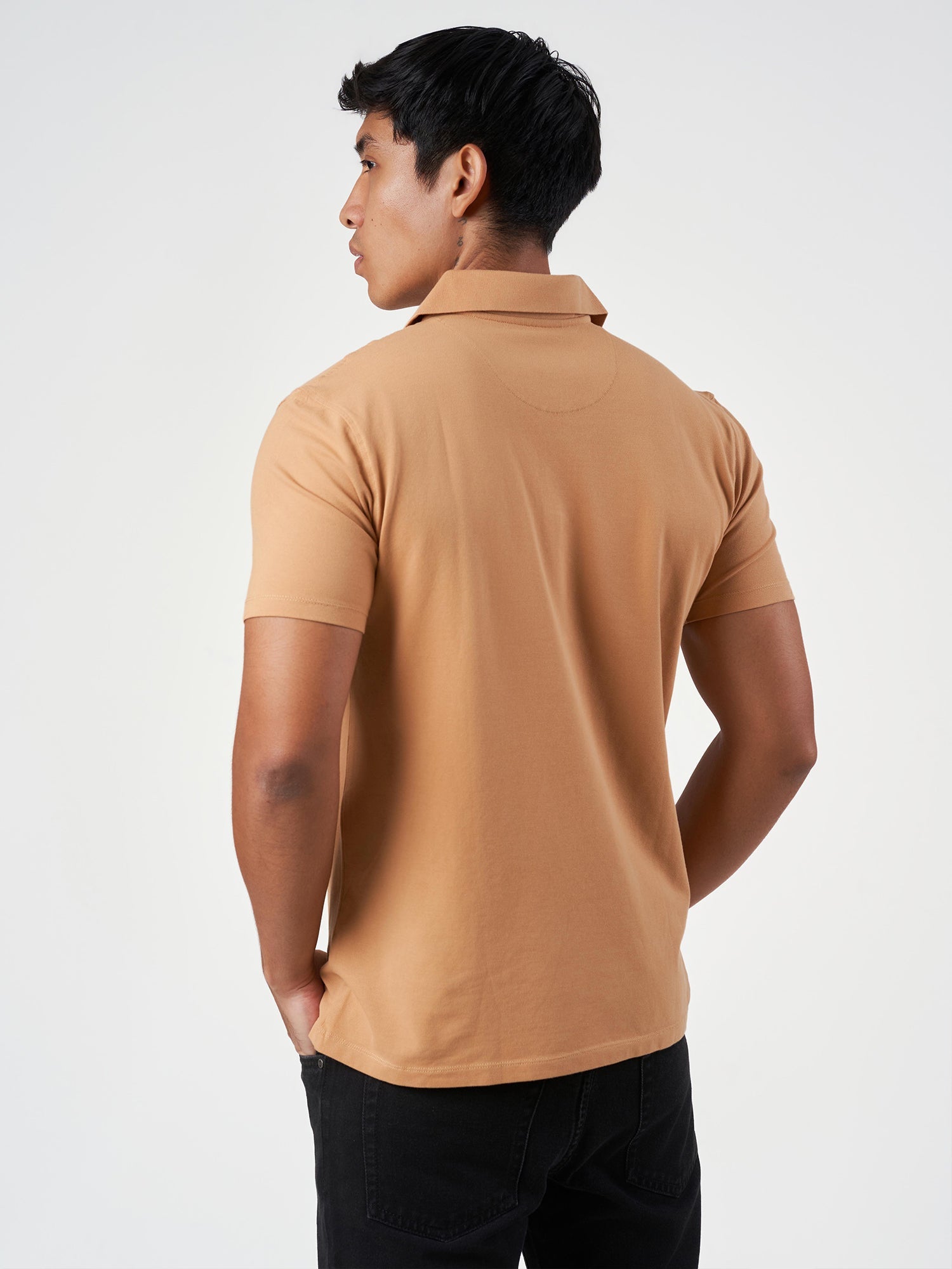 Light Brown Cotton Plain Polo T-Shirt