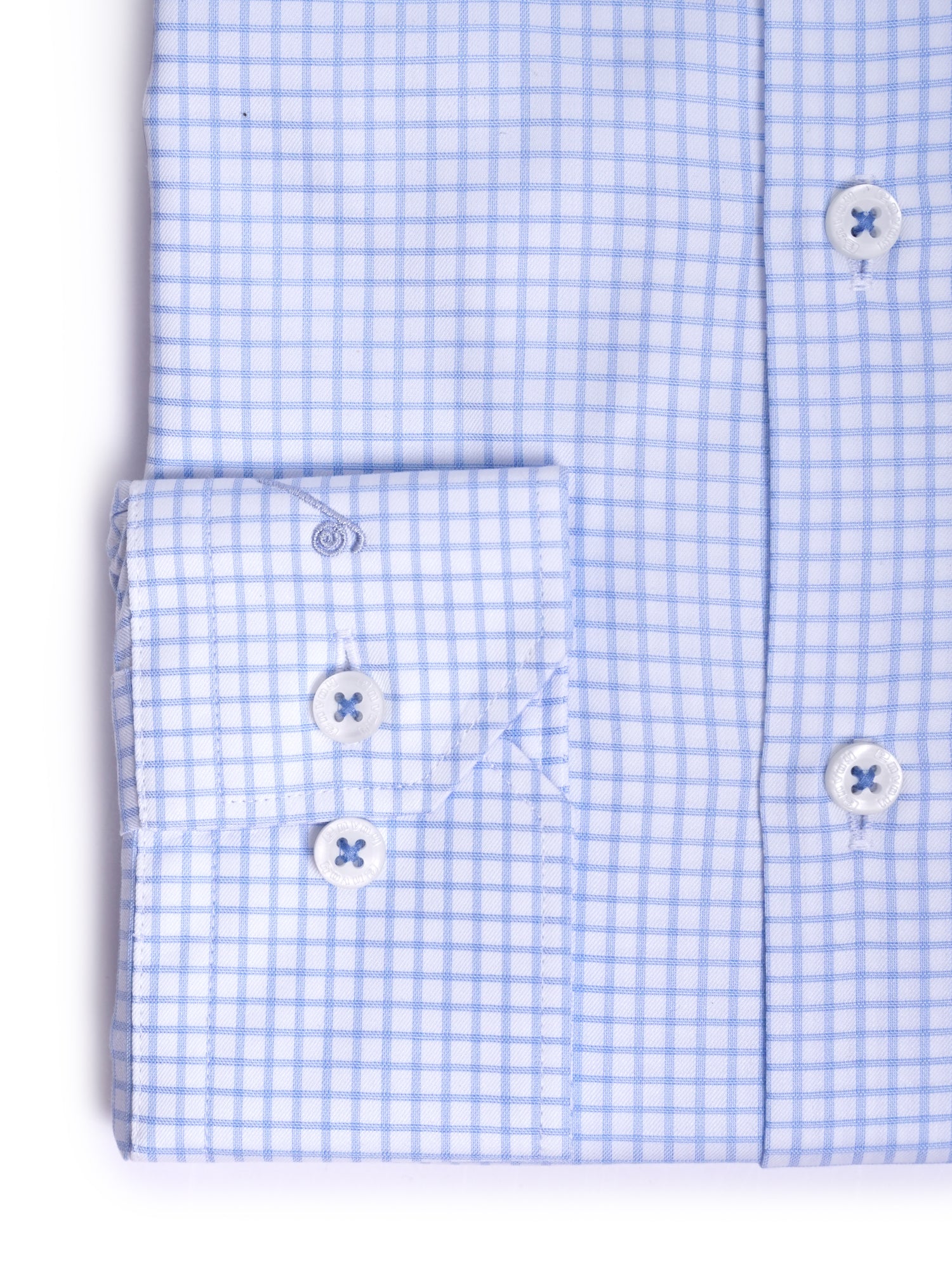 Light Blue Checked Cotton Tailored Fit Shirt