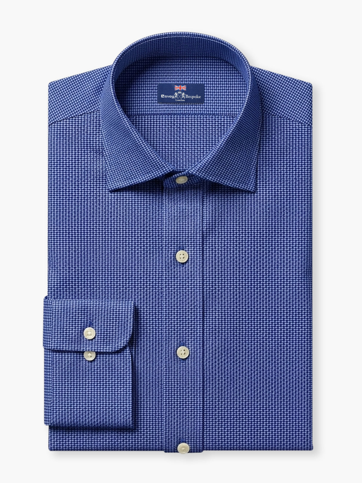 Navy Blue Micro Checked Cotton Poplin Custom Shirt