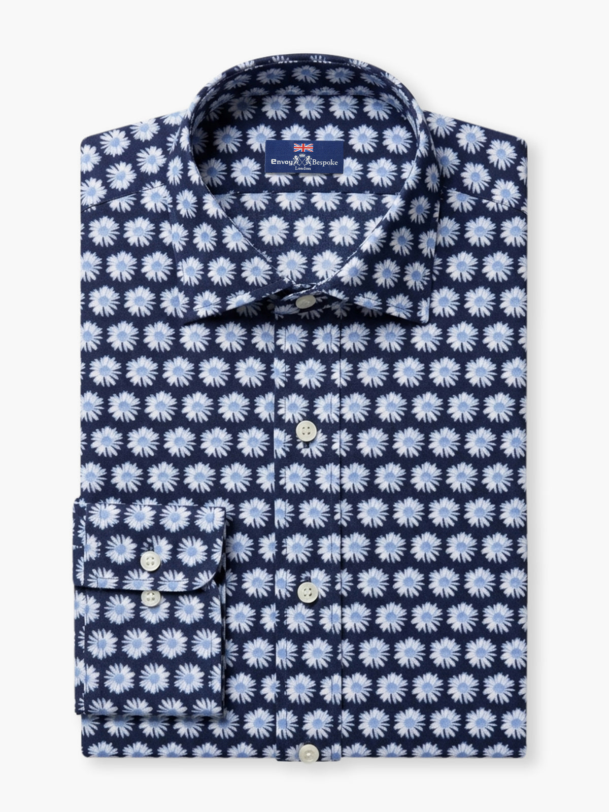 Navy Floral Cotton Lycra Custom Shirt