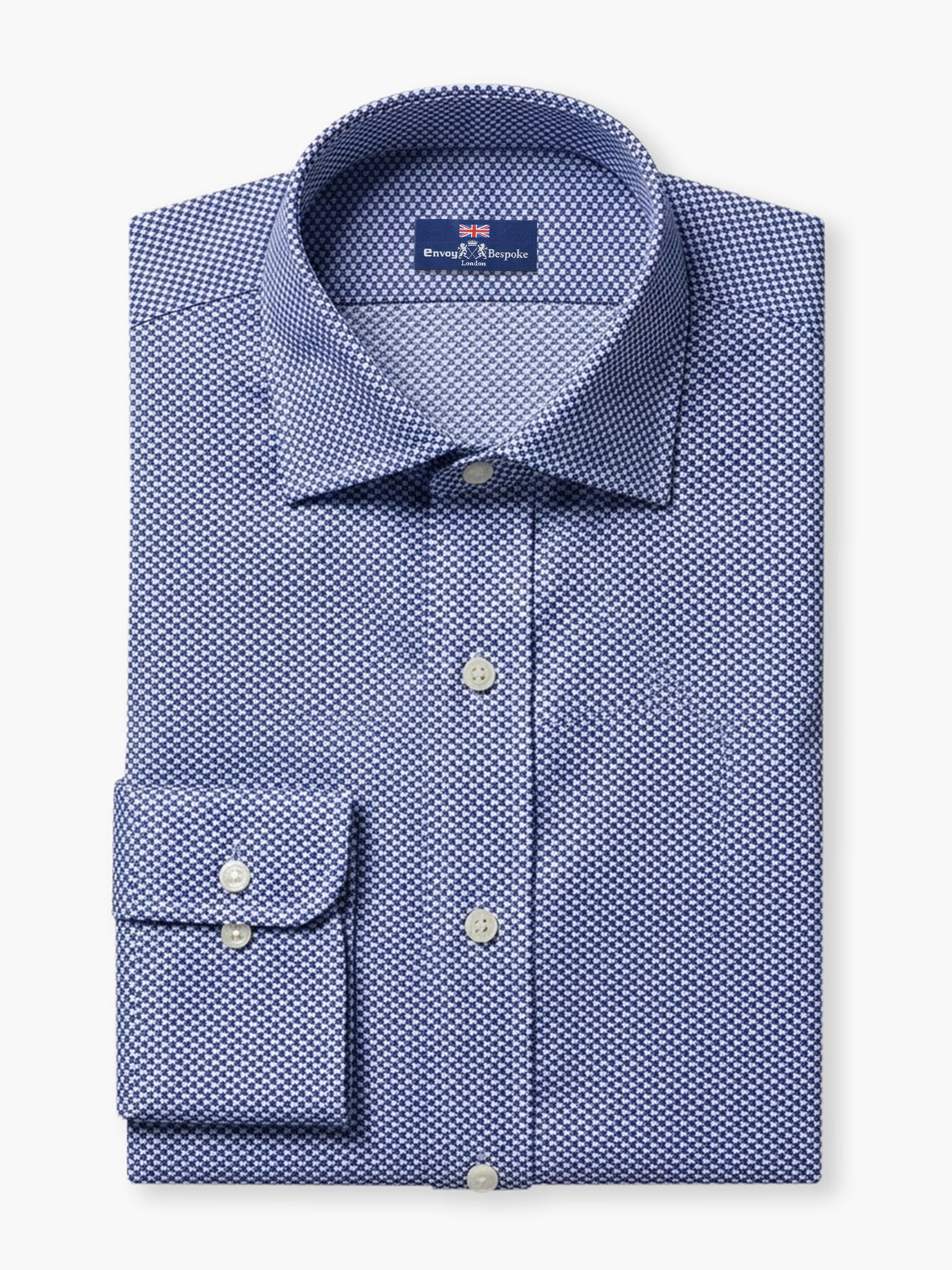 Navy Micro Geometric Cotton Dobby Custom Shirt