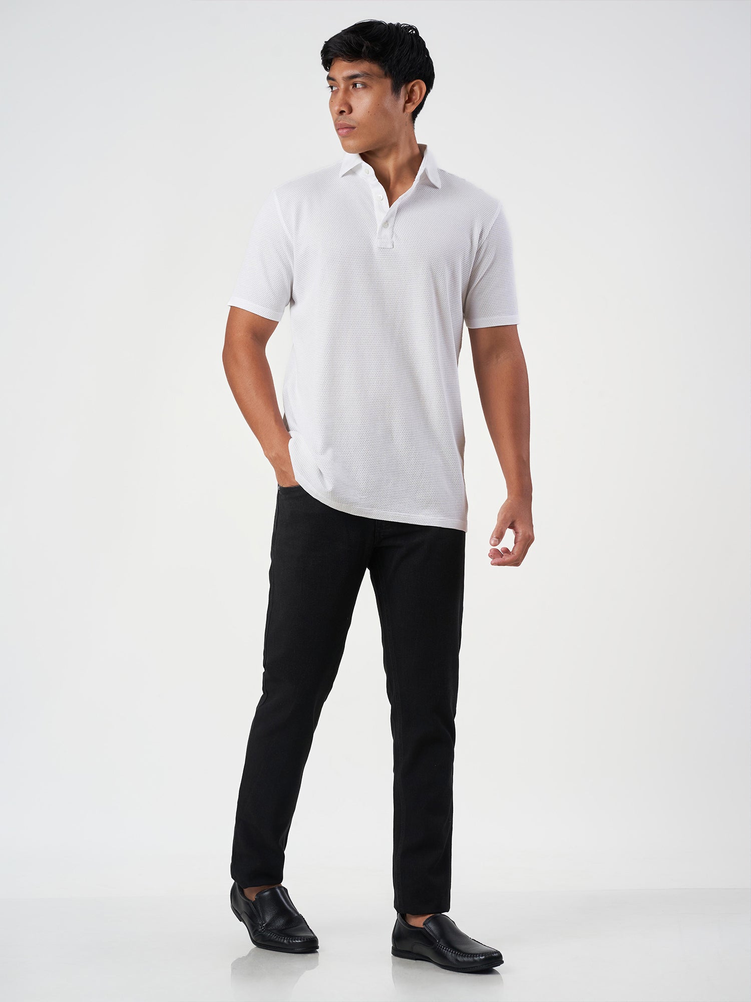 White Cotton Jacquard Polo T-Shirt