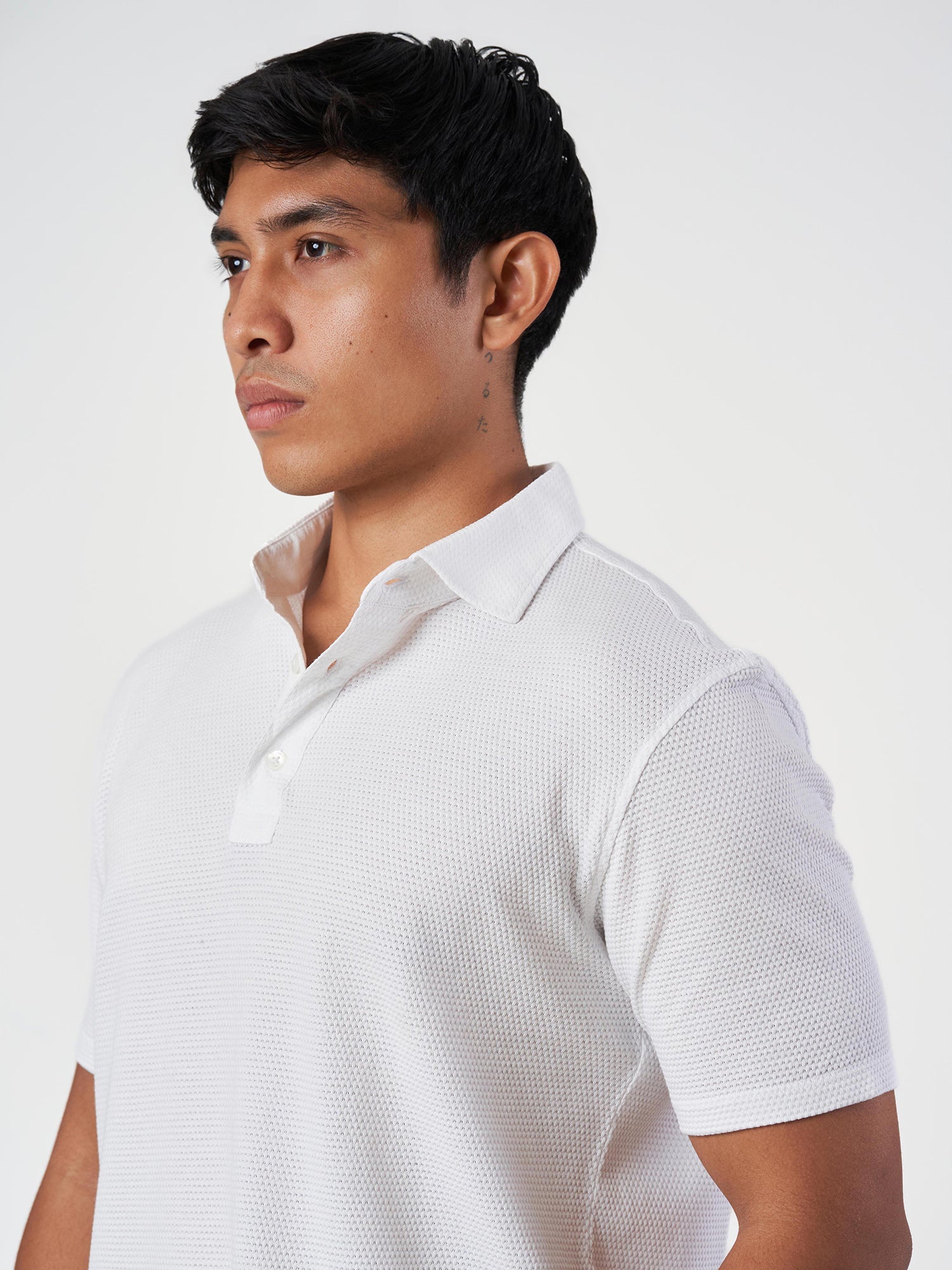 White Cotton Jacquard Polo T-Shirt