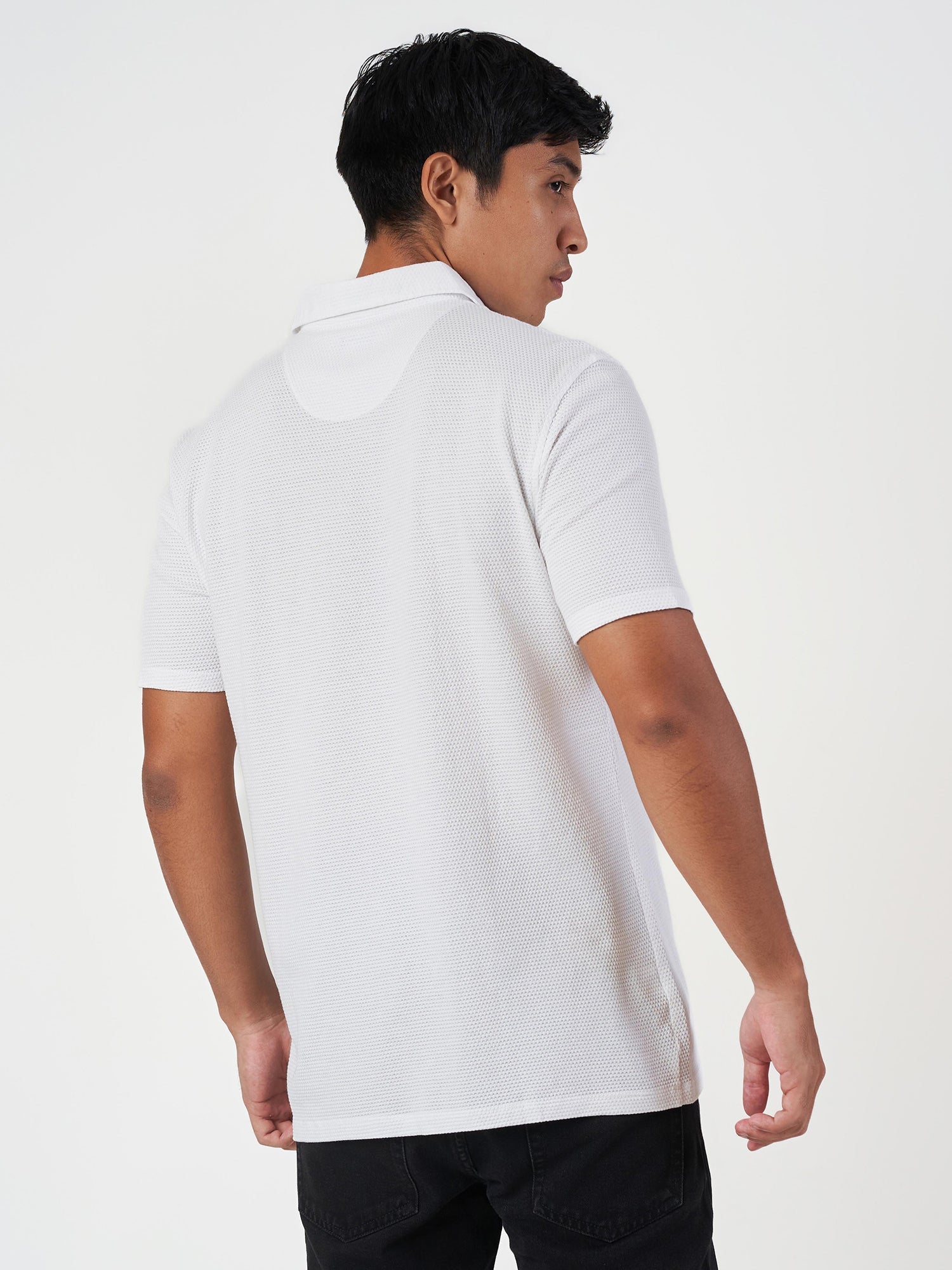 White Cotton Jacquard Polo T-Shirt