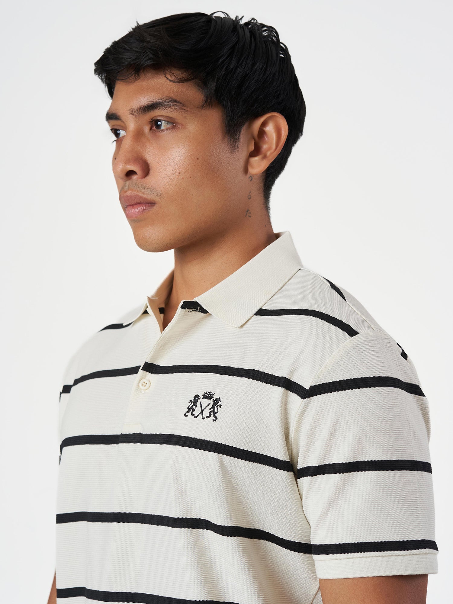 White Striped Cotton Polo T-Shirt